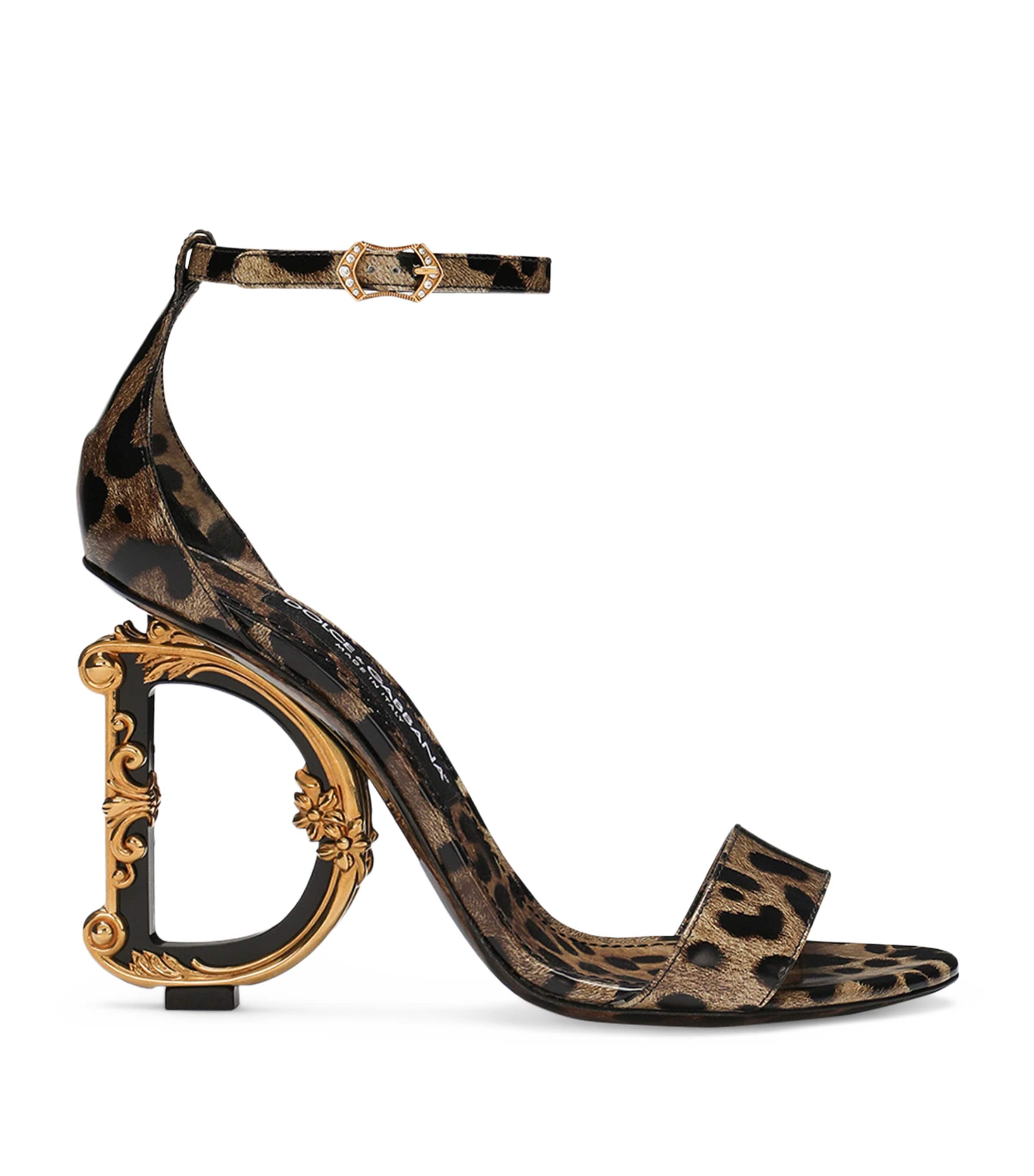 Dolce & Gabbana Keira 105 Leopard Print Leather Dg Baroque Sandals