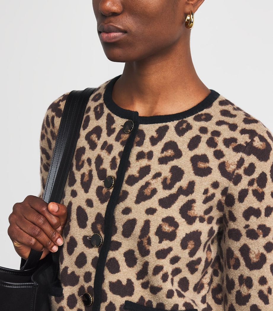 Merino Wool Leopard Cropped Cardigan NATURAL MULTI Image 6