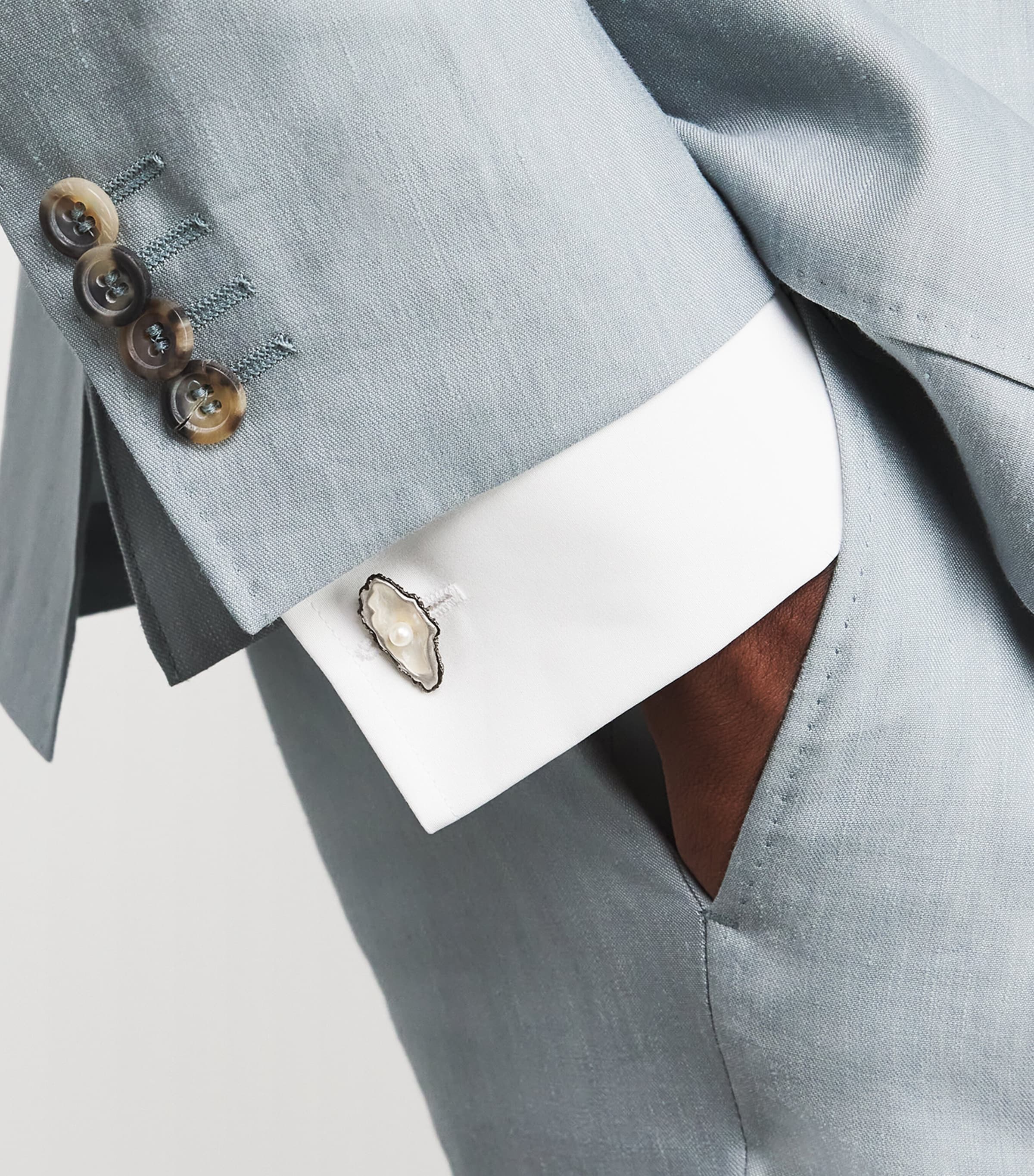 Deakin & Francis Sterling Silver Oyster and Pearl Cufflinks Silver Image 2