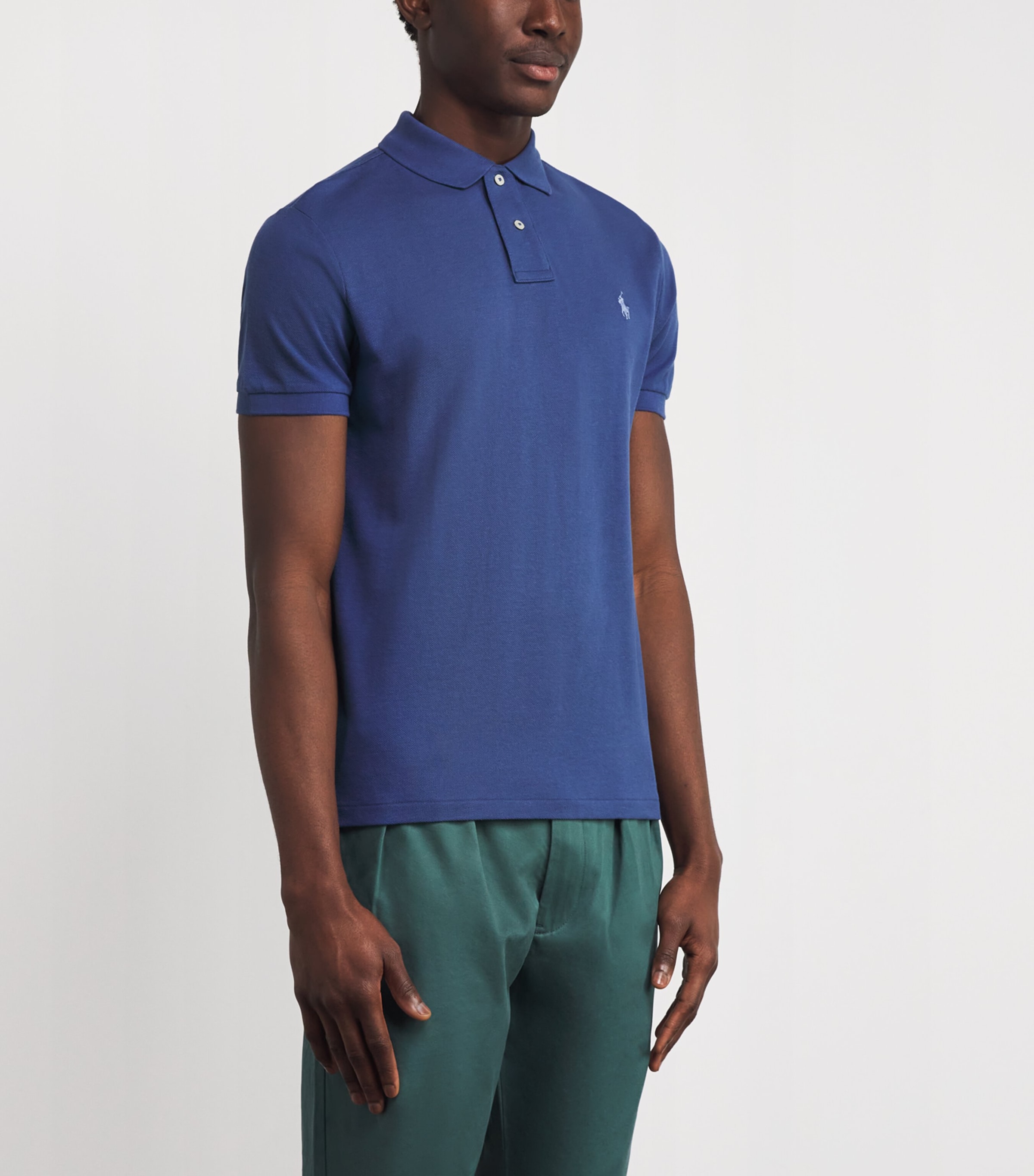 Cotton Mesh Custom-Fit Polo Shirt BLUE Image 3