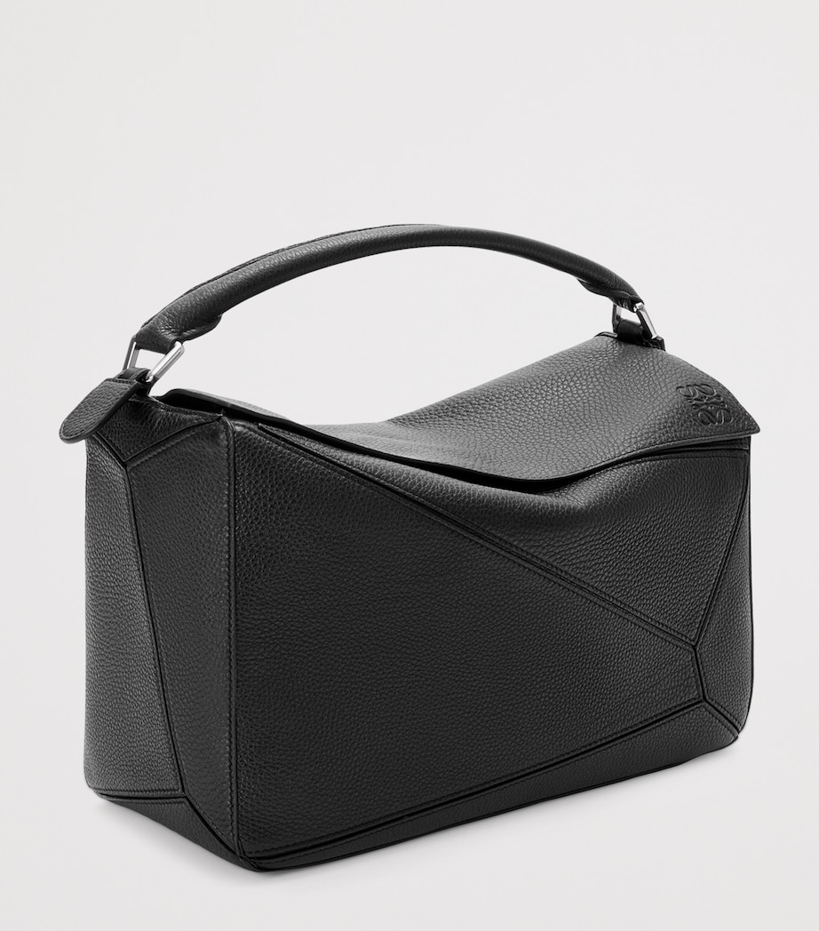 Large Leather Puzzle Edge Top-Handle Bag BLACK Image 2