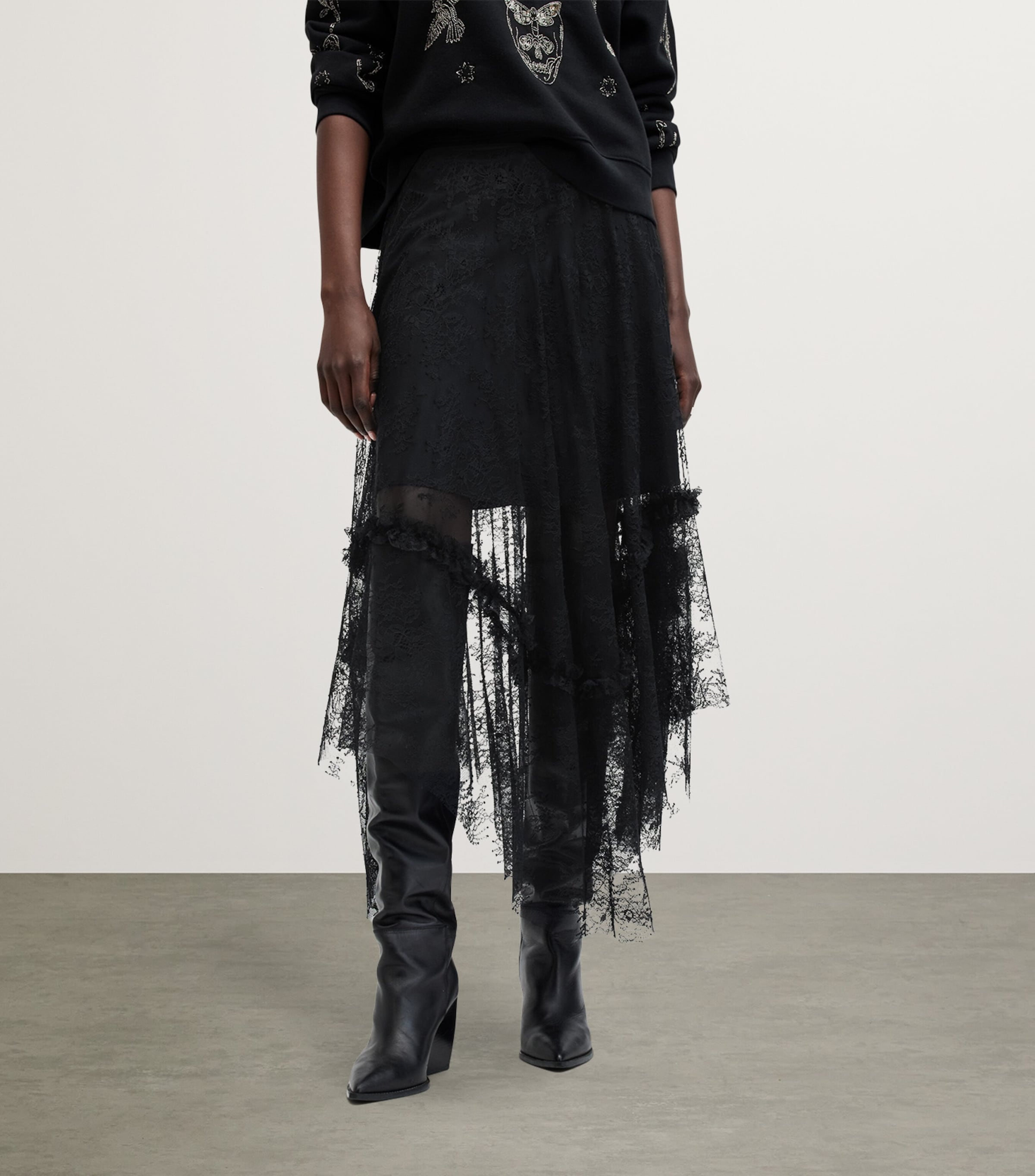 スカート ORR Lace Full Skirt AllSaints Josie Layered Lace Midi Skirt | Harrods US