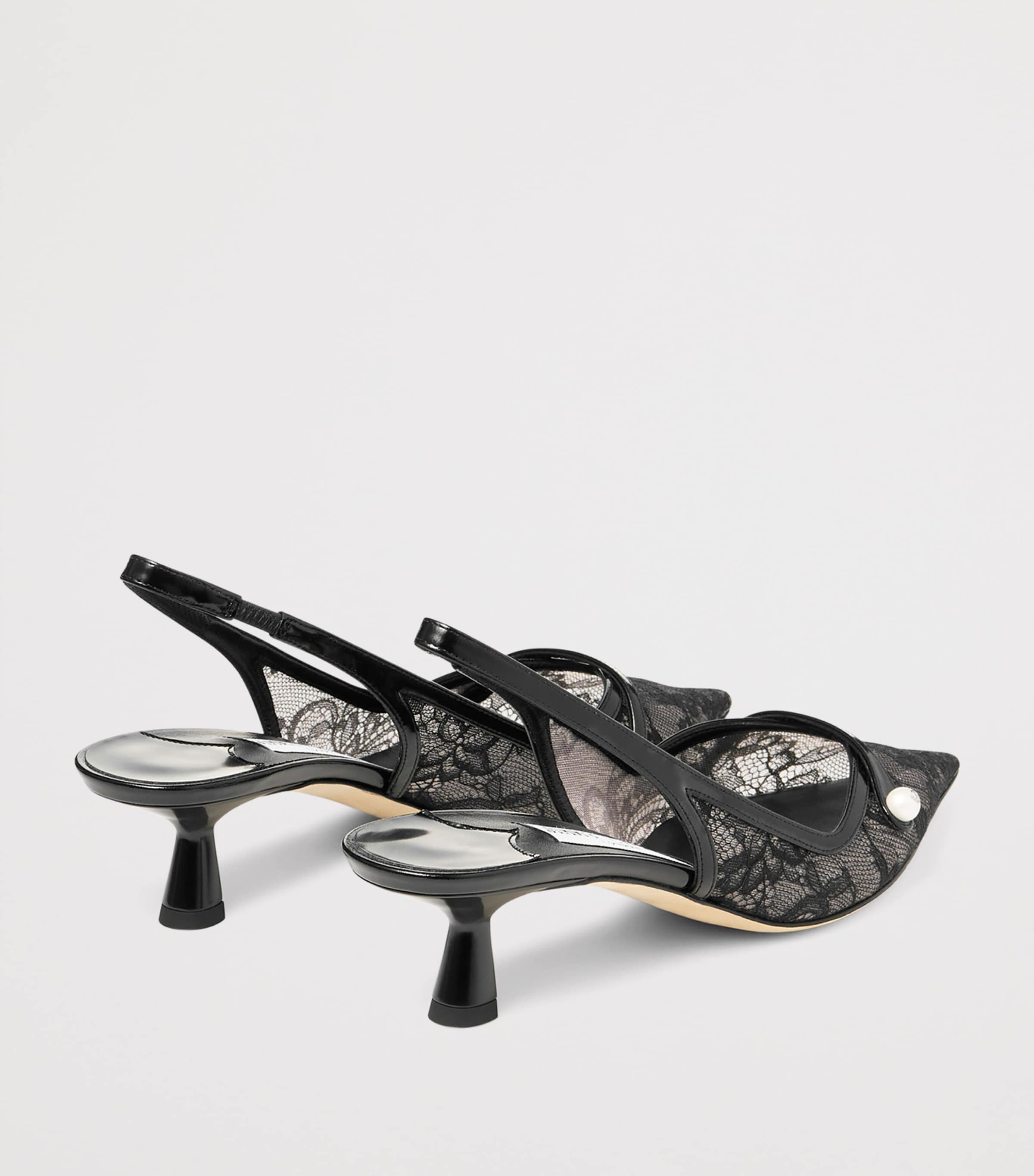 Amita 45 Lace-Leather Slingback Pumps BLACK/BLACK Image 5