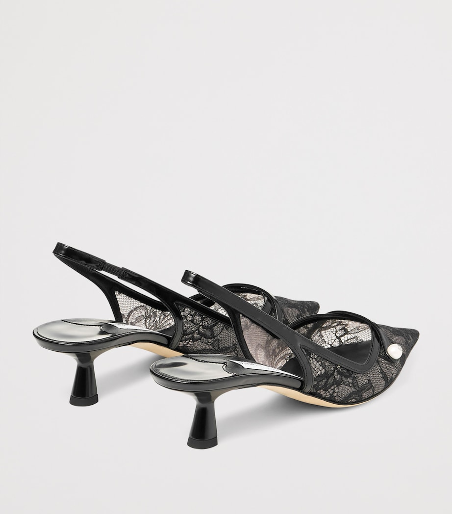 Amita 45 Lace-Leather Slingback Pumps BLACK/BLACK Image 4