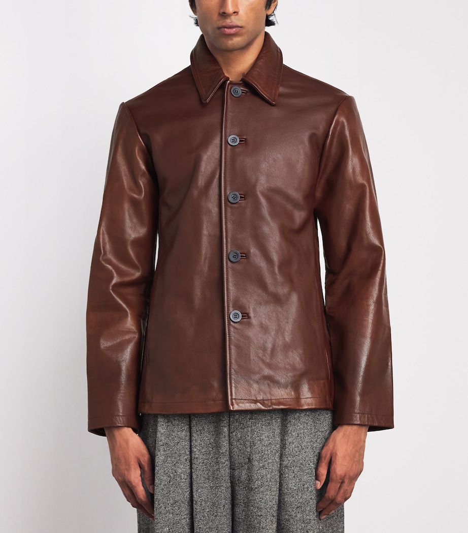 Studio Nicholson Mens Landau Leather Jacket Chestnut Image 4