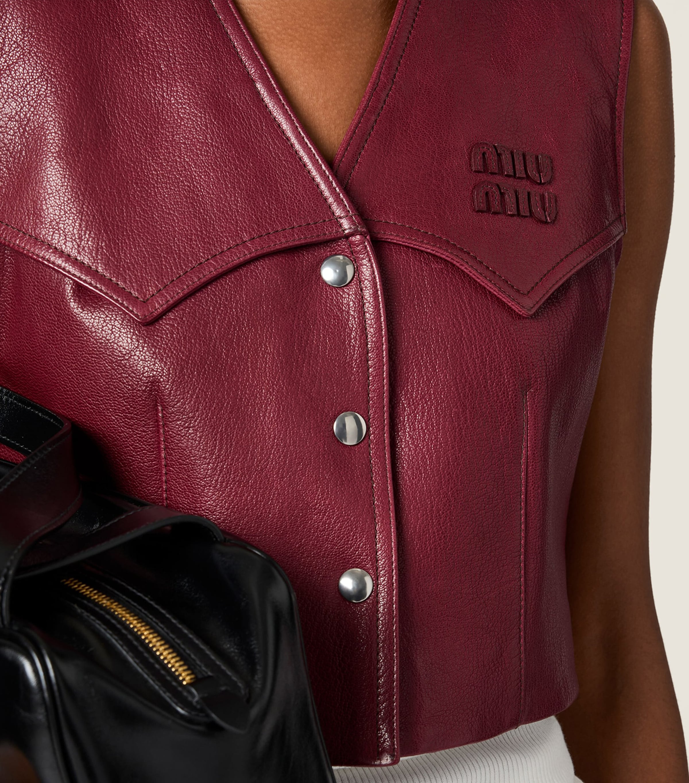 Miu Miu Womens Leather Vest Burgundy Image 4