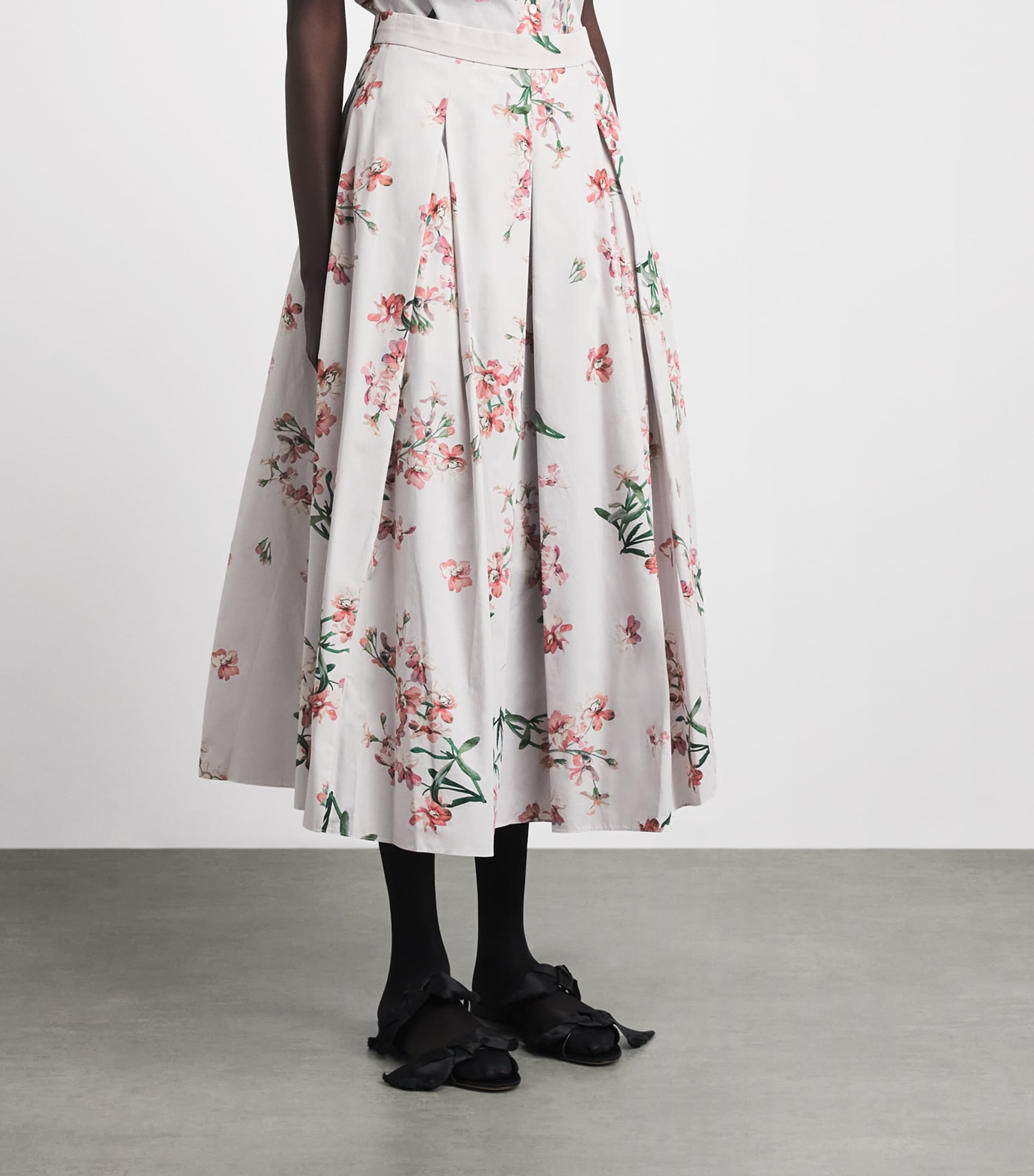 Erdem Womens Cotton Floral Pleated Midi Skirt Paintd Orchd Ptl Pnk Image 4