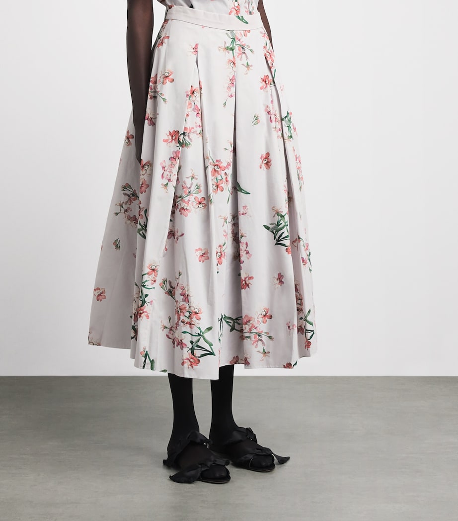 Erdem Womens Cotton Floral Pleated Midi Skirt Paintd Orchd Ptl Pnk Image 4