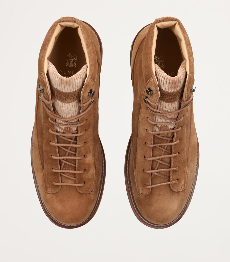 Corduroy-Detail Suede Hiker Boots TAN Image 4