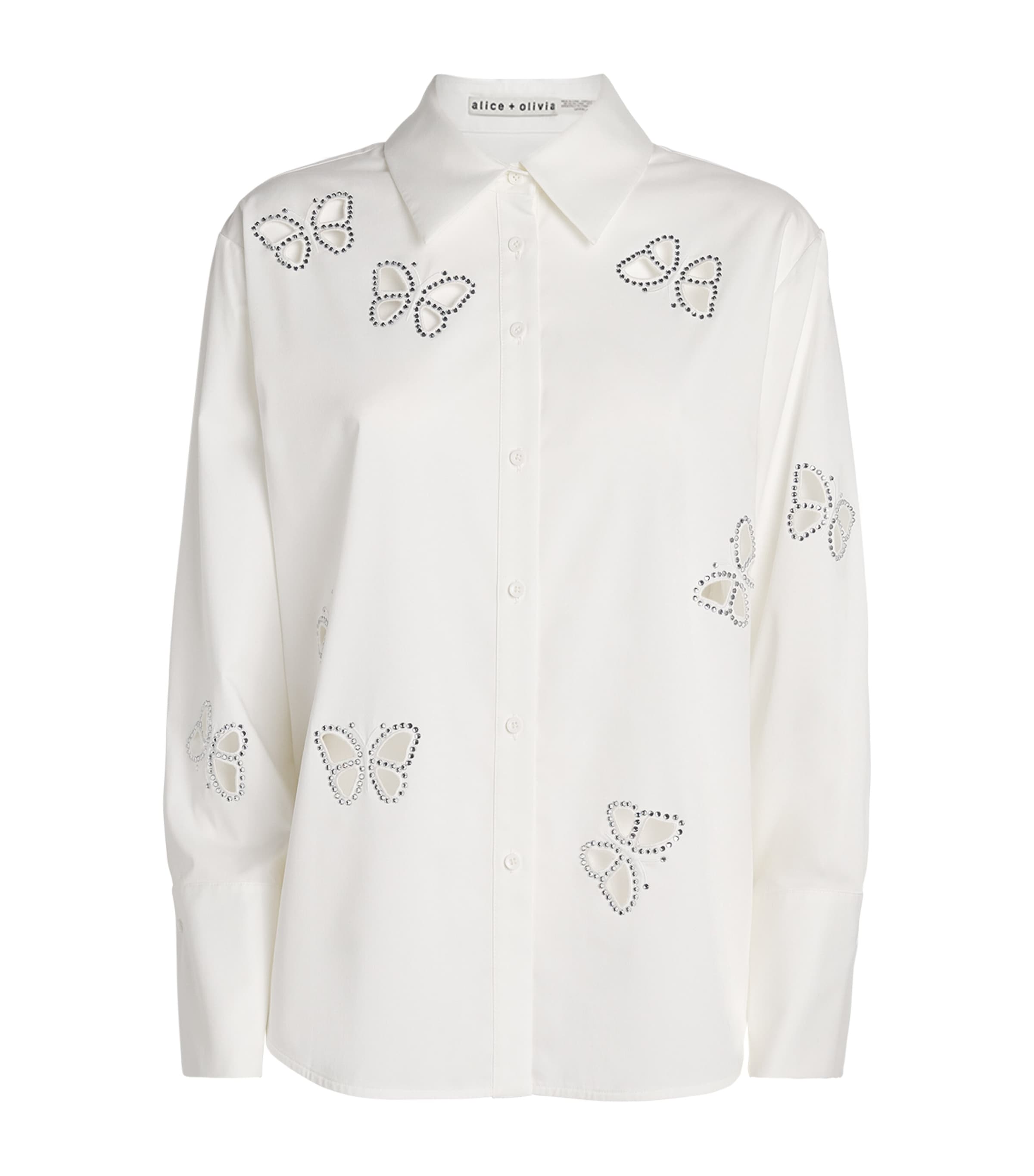 Alice+Olivia Womens Embellished Finely Shirt Off Wht/slv Crs Image 1