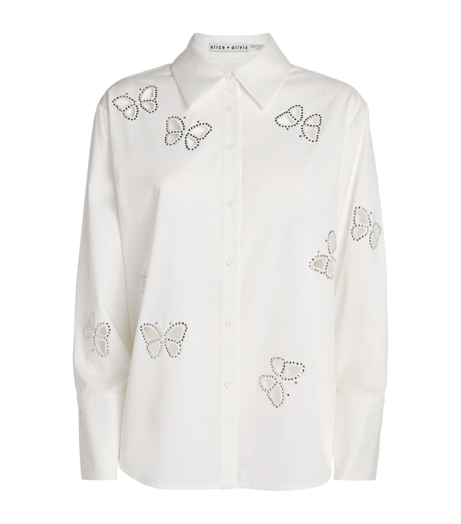 Alice+Olivia Womens Embellished Finely Shirt Off Wht/slv Crs Image 1