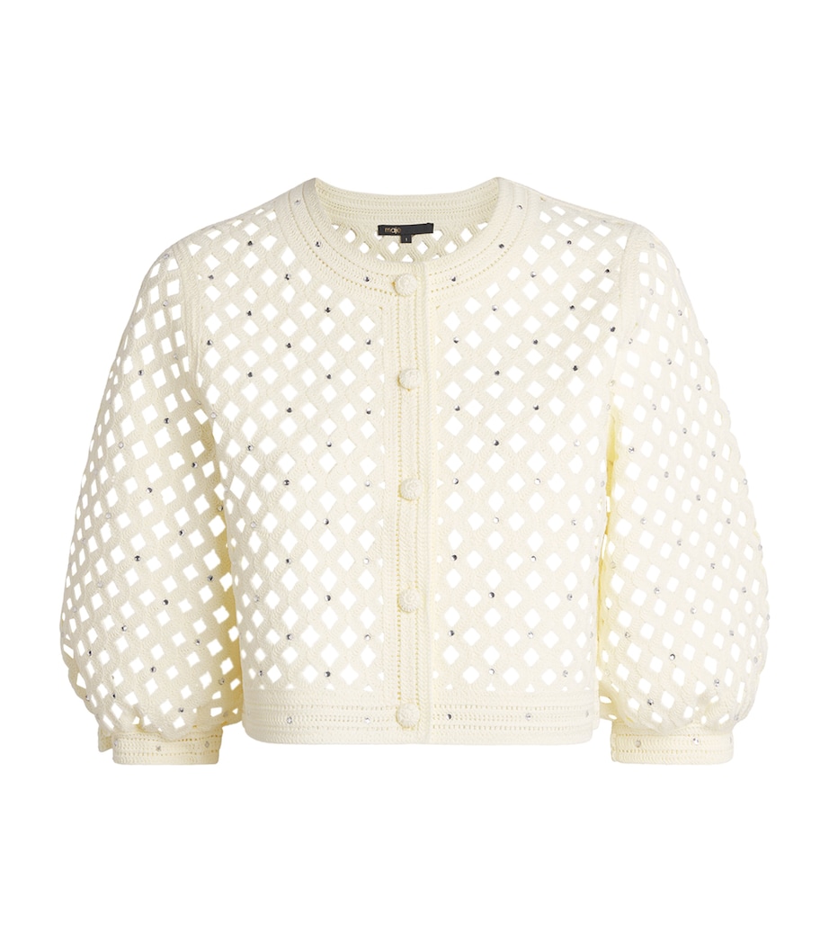 Maje Womens Embellished Crochet Cardigan Pale Yellow Image 1