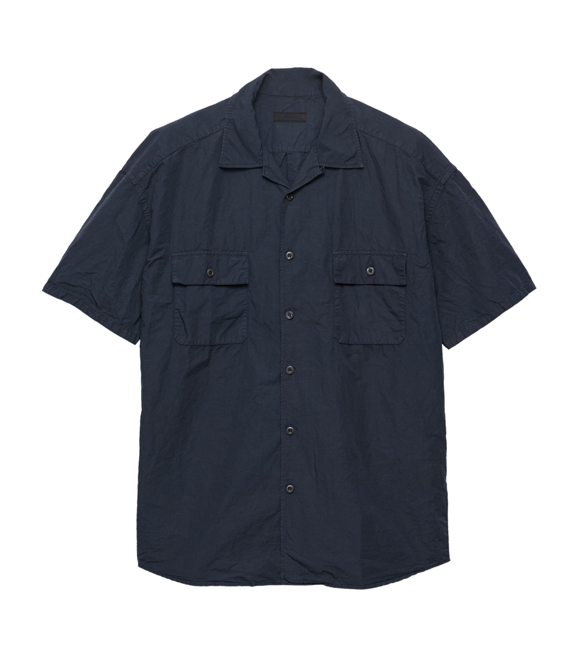 Prada Mens Cotton-Blend Short-Sleeve Shirt Blue Image 1