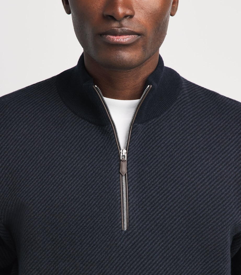 N.Peal Mens Cashmere Quarter-Zip Temple Sweater Navy Grigio Image 3