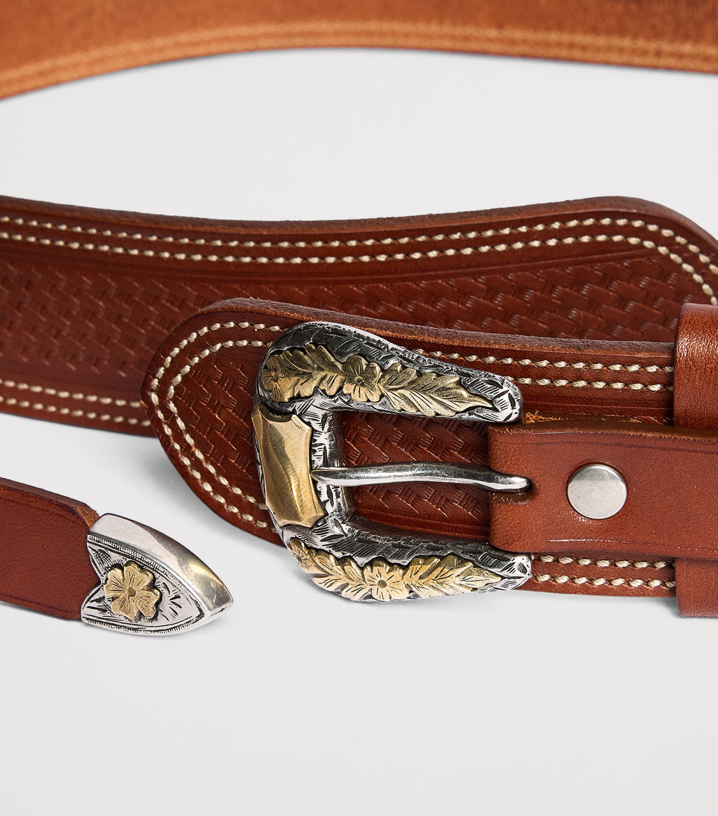 Ralph Lauren Purple Label Leather Western Belt Rl Gold Image 5