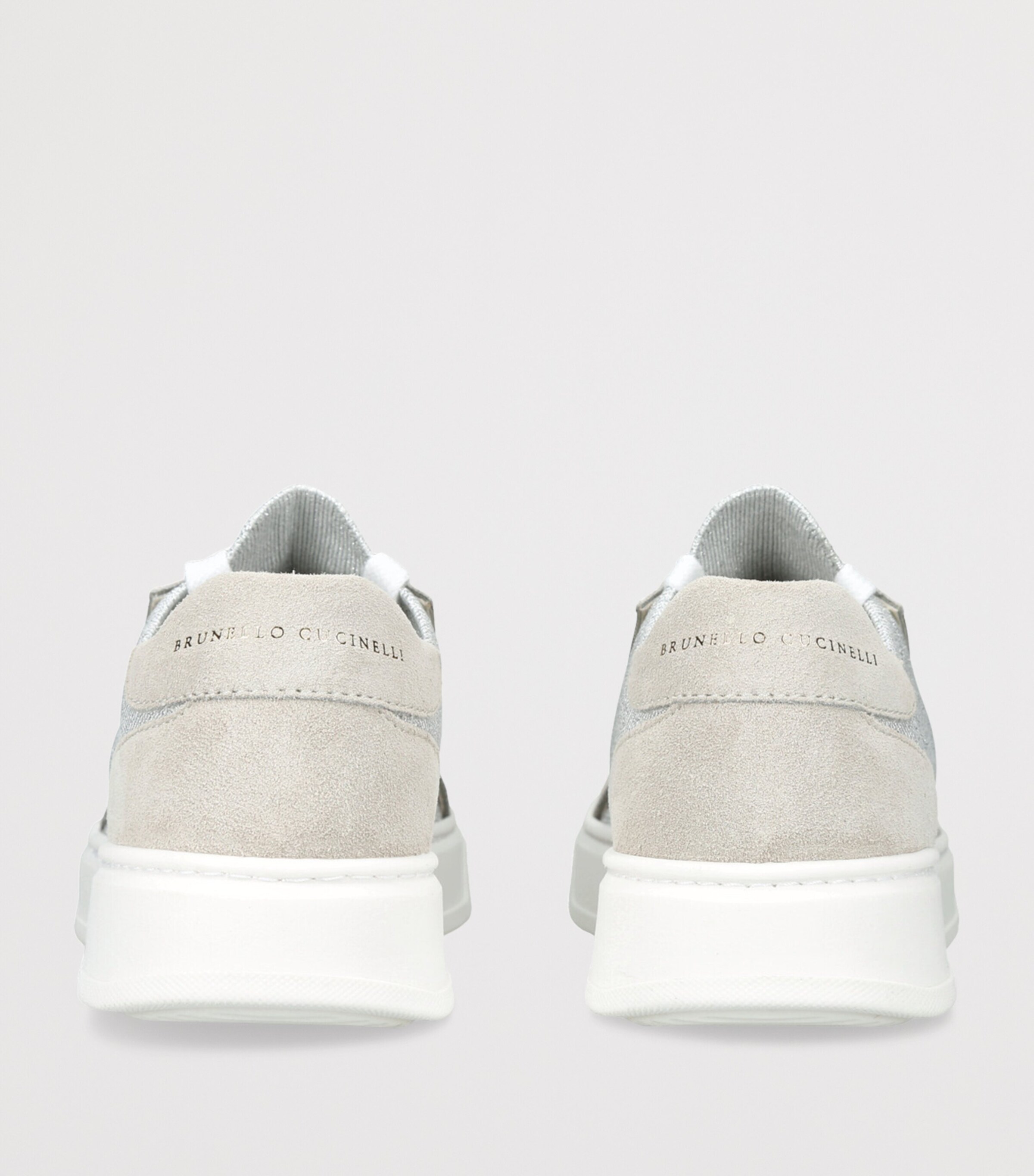 Brunello Cucinelli Suede And Knit Monili-Detail Sneakers Grey Image 2