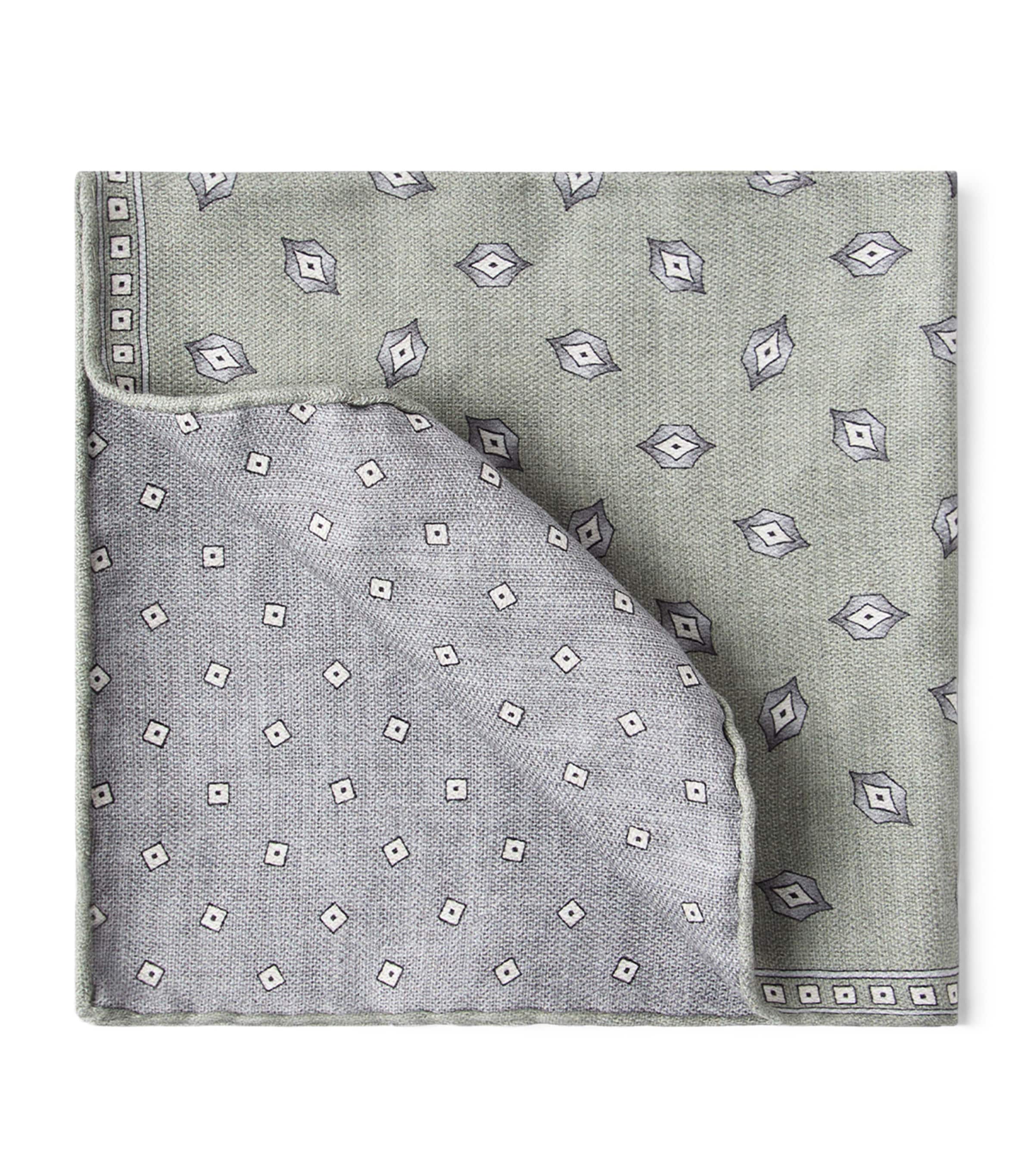 Brunello Cucinelli Silk Diamond Pocket Square In Gray