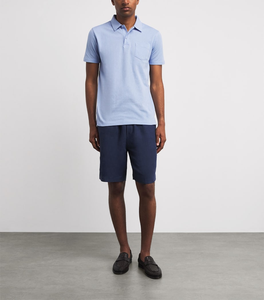 Sunspel Mens Linen Drawstring Shorts Buaf Light Navy Image 2