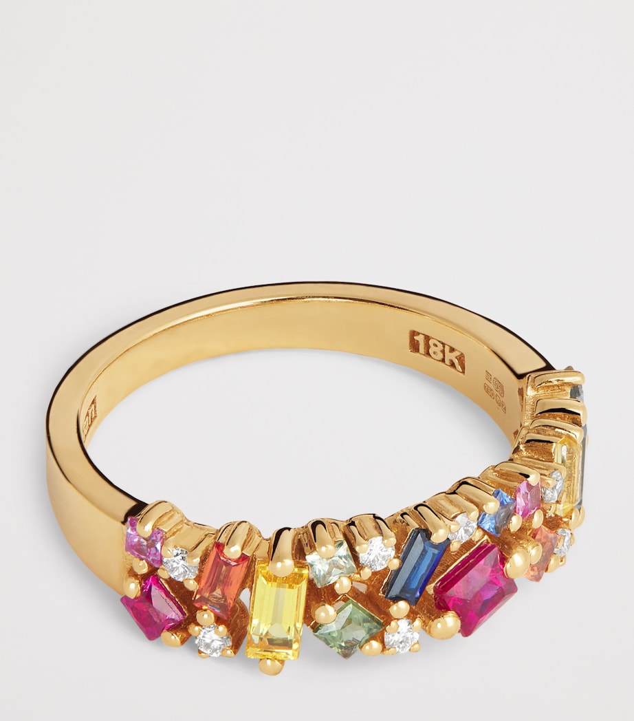 Yellow Gold, Diamond and Rainbow Sapphire La Fantasie Half-Band Ring 18K YG/RS Image 4