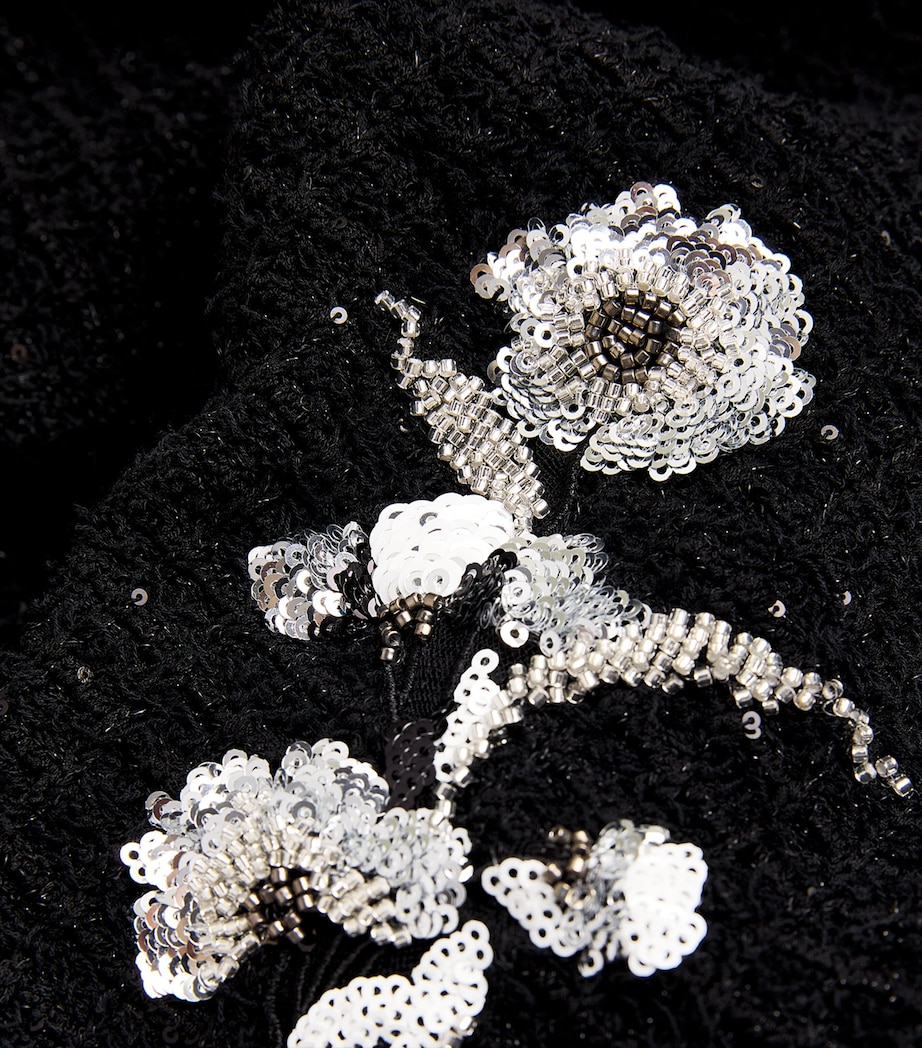 Textured-Knit Embellished Floral Jacket BLACK Image 5