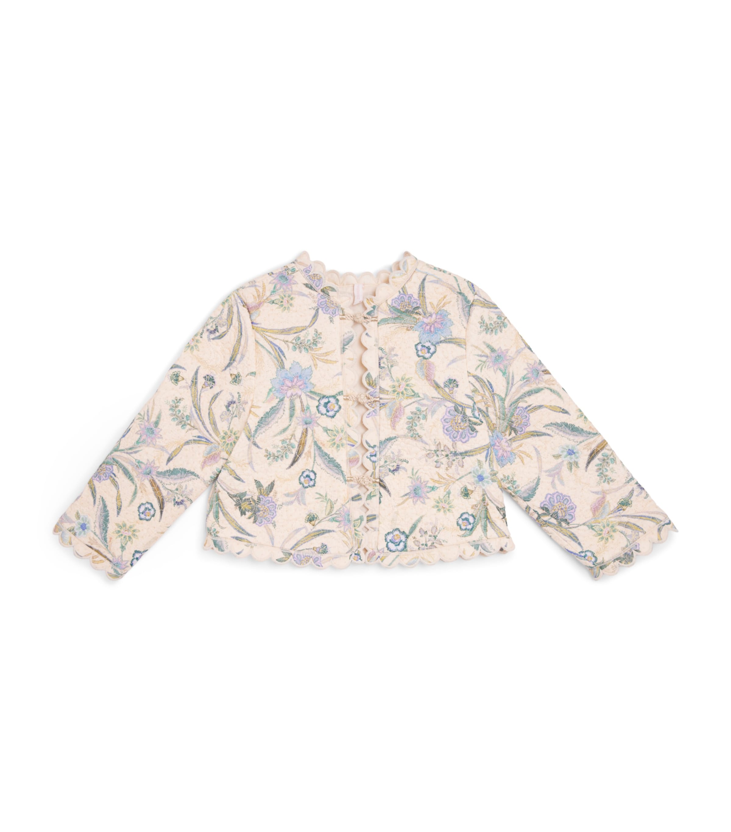 Zimmermann Kids Quilted Indra Jacket (2-12 Years) Cream Scarf Floral Image 1
