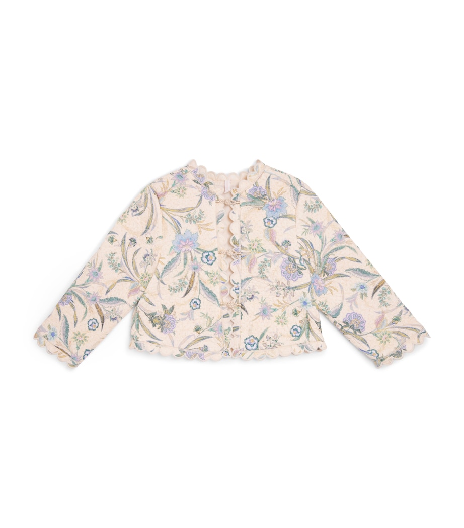 Zimmermann Kids Quilted Indra Jacket (2-12 Years) Cream Scarf Floral Image 1