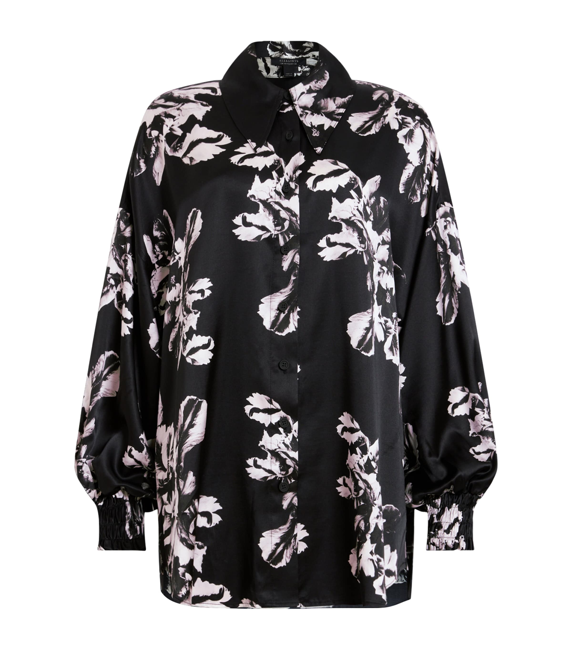 Shop Allsaints Satin Oversized Charli Shirt In Black