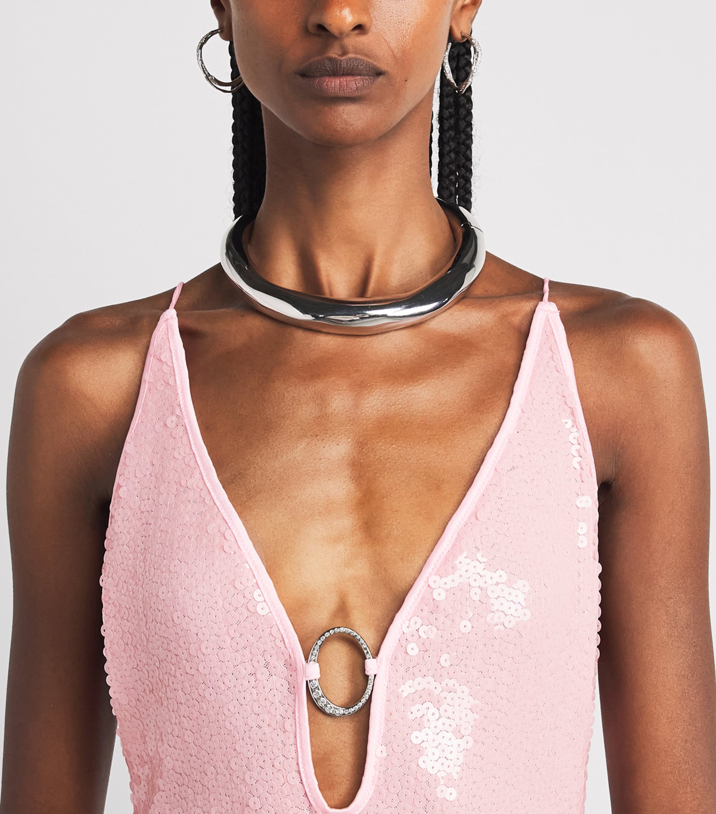 Oséree Womens Sequinned O-Ring Lumière Midi Dress Bubble Pink Image 3