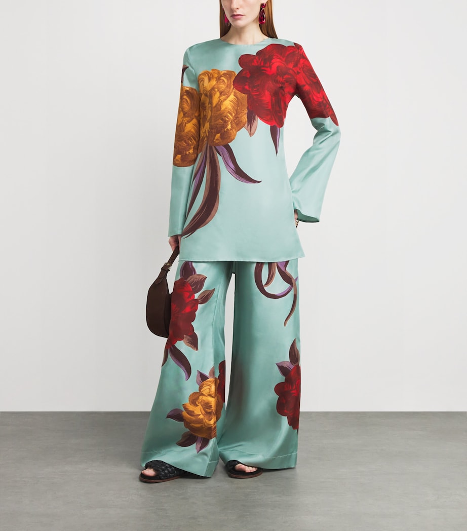 Silk Wide-Leg Palazzo Trousers BU01PEONY PLACEE Image 2