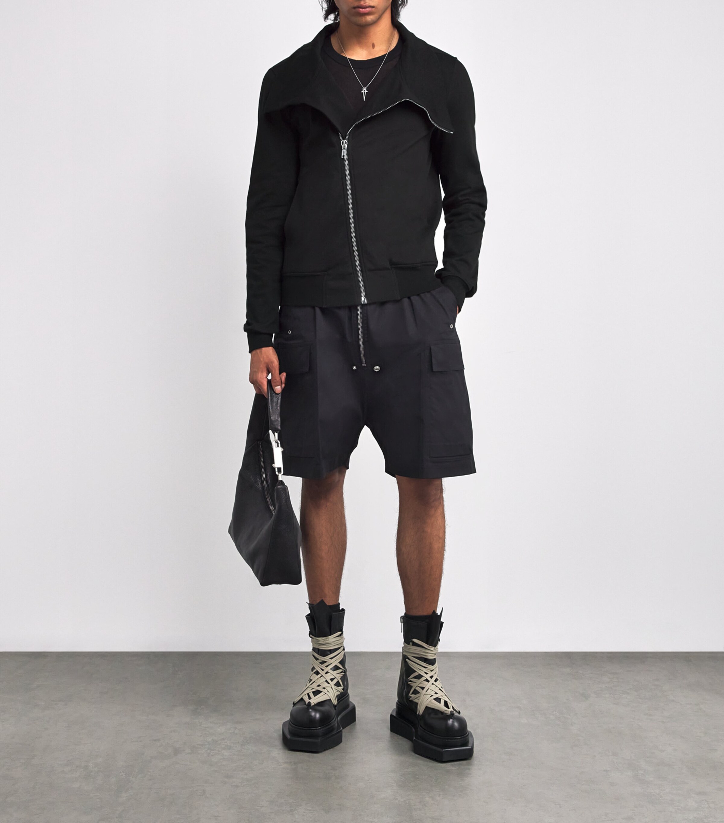Rick Owens Mens Cotton Jersey Bauhaus Cardigan Black Image 2