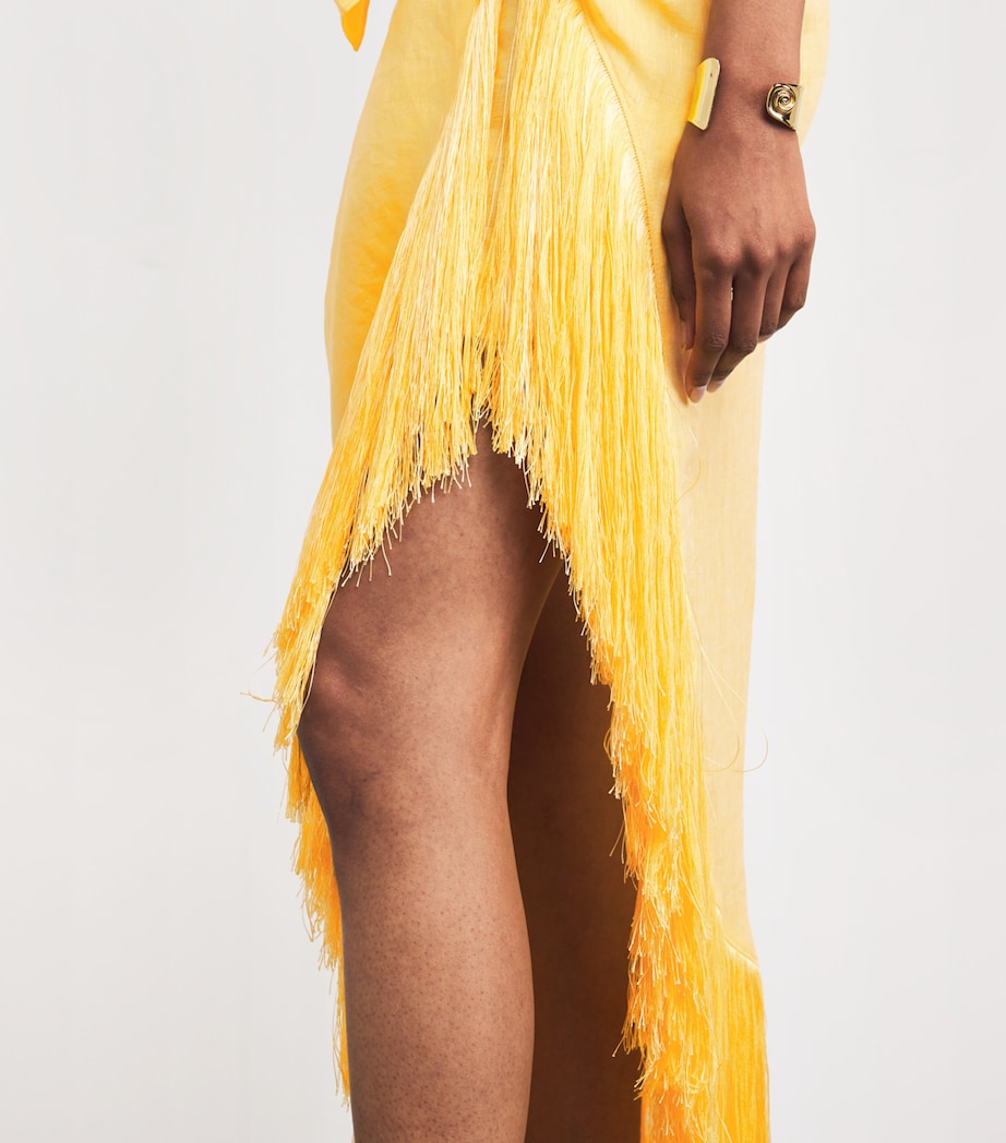 Linen Fringed Athena Mini Dress LEMON Image 4