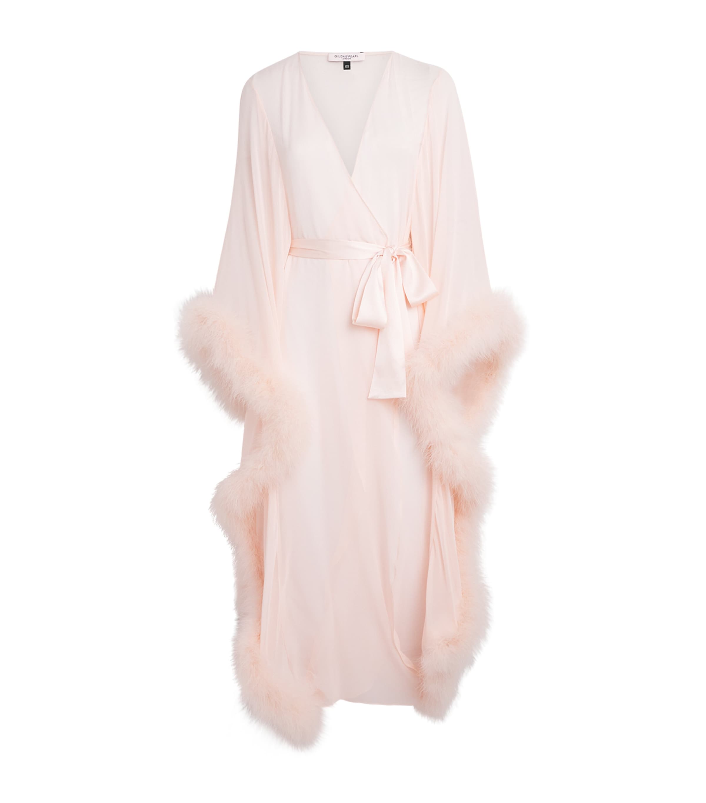 Gilda & Pearl Silk-ostrich Feather Taylor Long Robe In Pink
