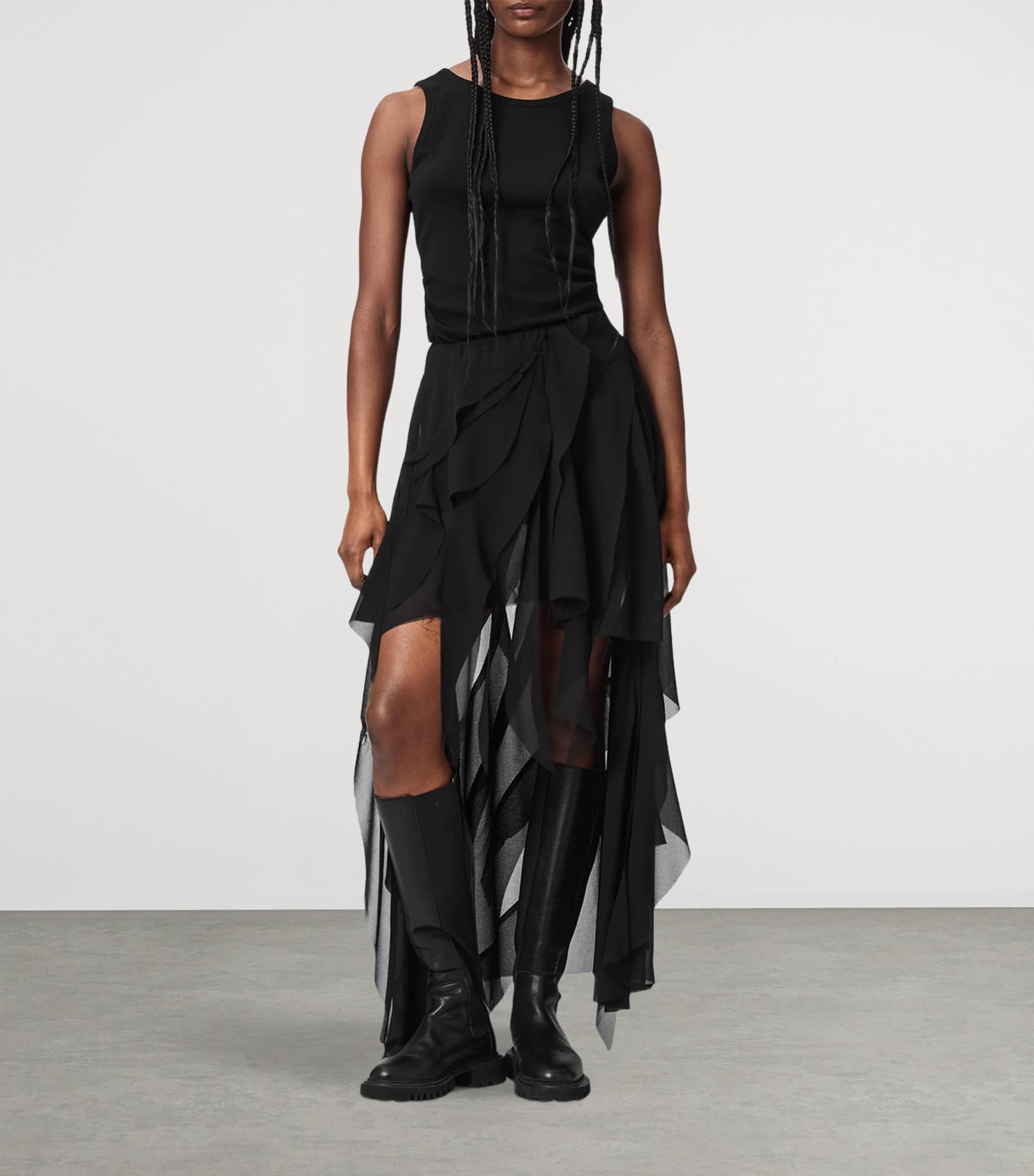 AllSaints Womens Asymmetric Ruffle Melody Skirt Black Image 2