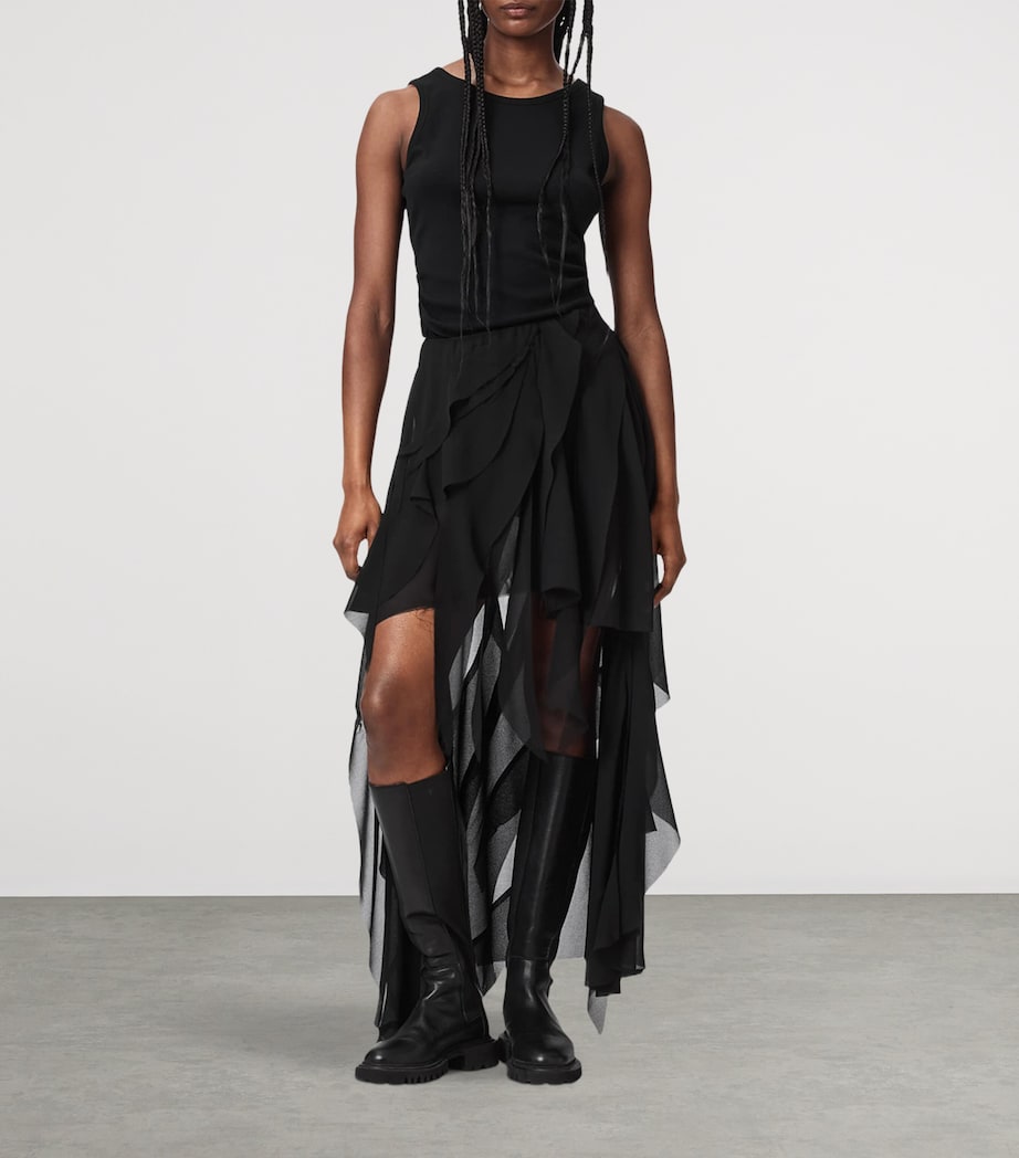 AllSaints Womens Asymmetric Ruffle Melody Skirt Black Image 2