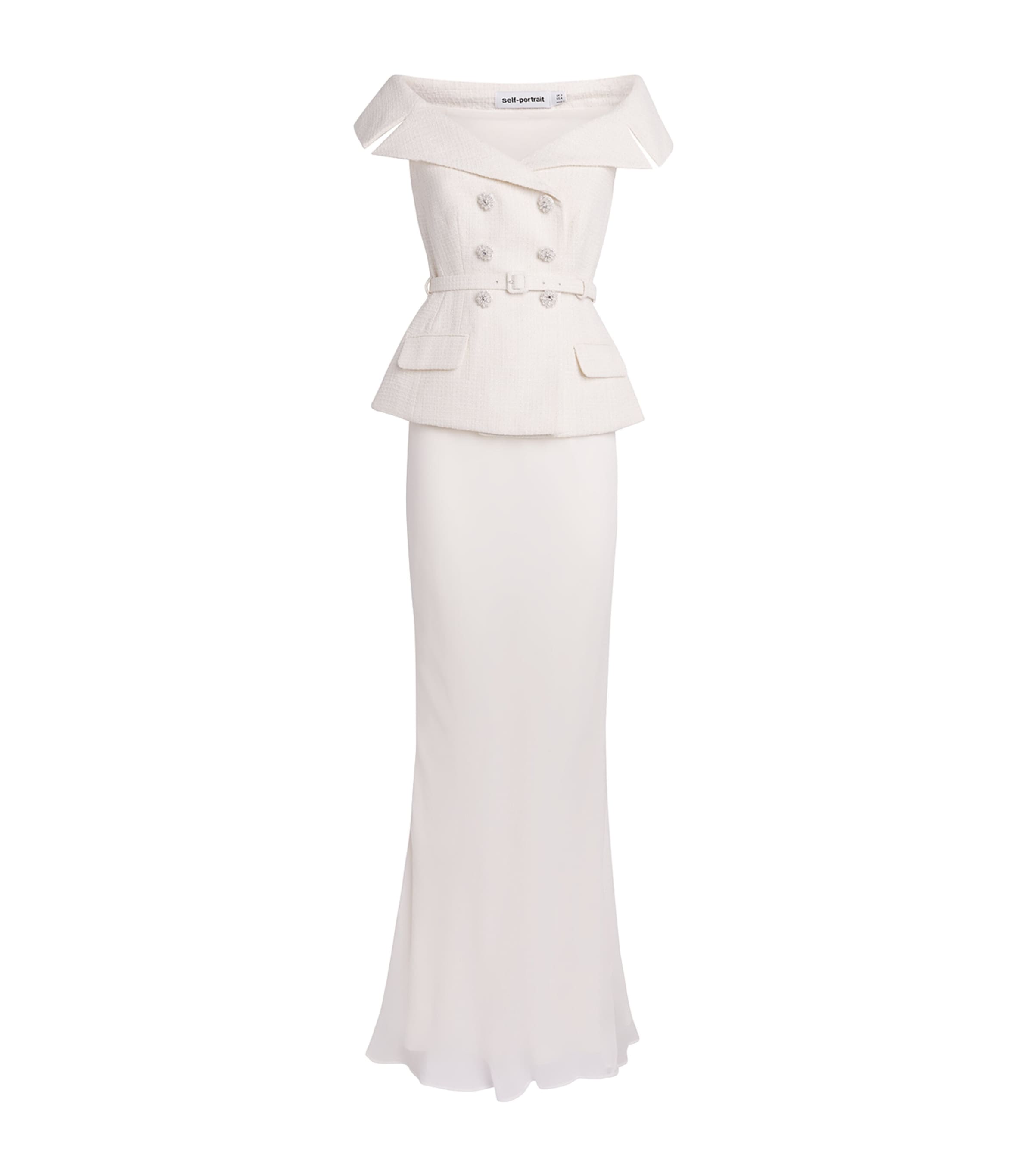 Self-Portrait Womens Bouclé Double-Breasted Tailored Maxi Dress Cream Image 1