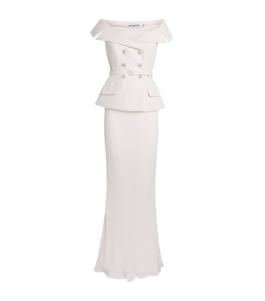 Self-Portrait Womens Bouclé Double-Breasted Tailored Maxi Dress Cream Image 1