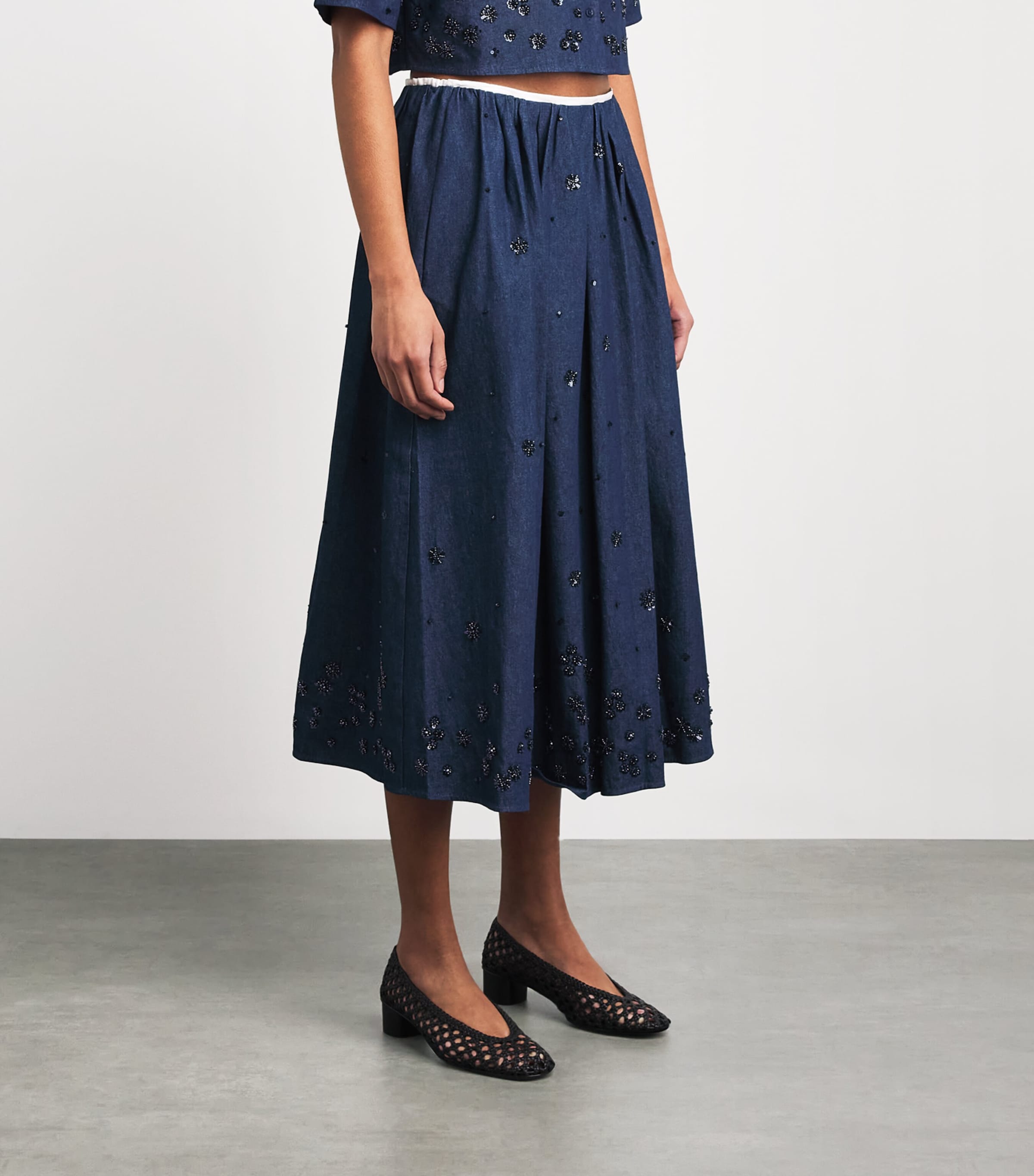 Maje Womens Denim Embellished Midi Skirt Navy Image 4