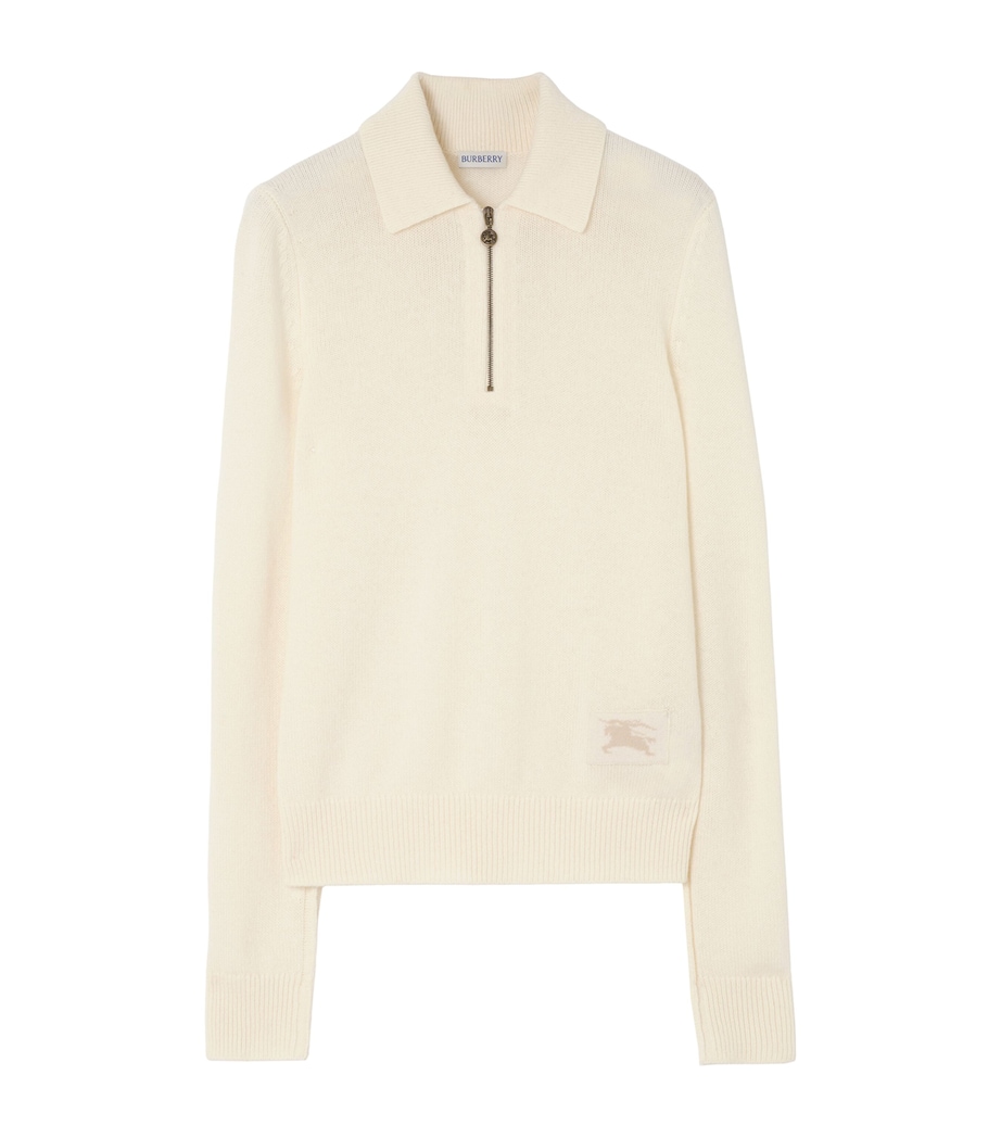 Burberry Womens Cashmere Polo Sweater Ceramic White Image 1