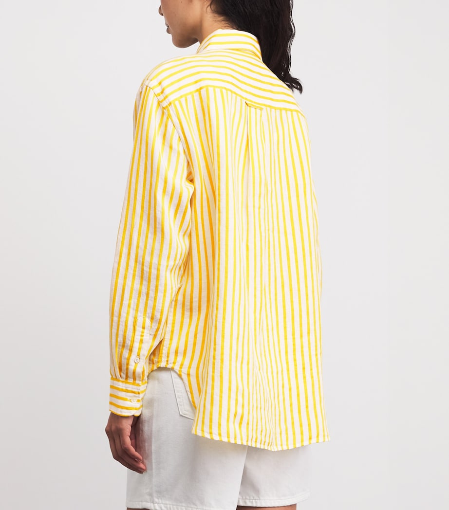Polo Ralph Lauren Womens Linen-Cotton Stripe Shirt White Yellow Image 5