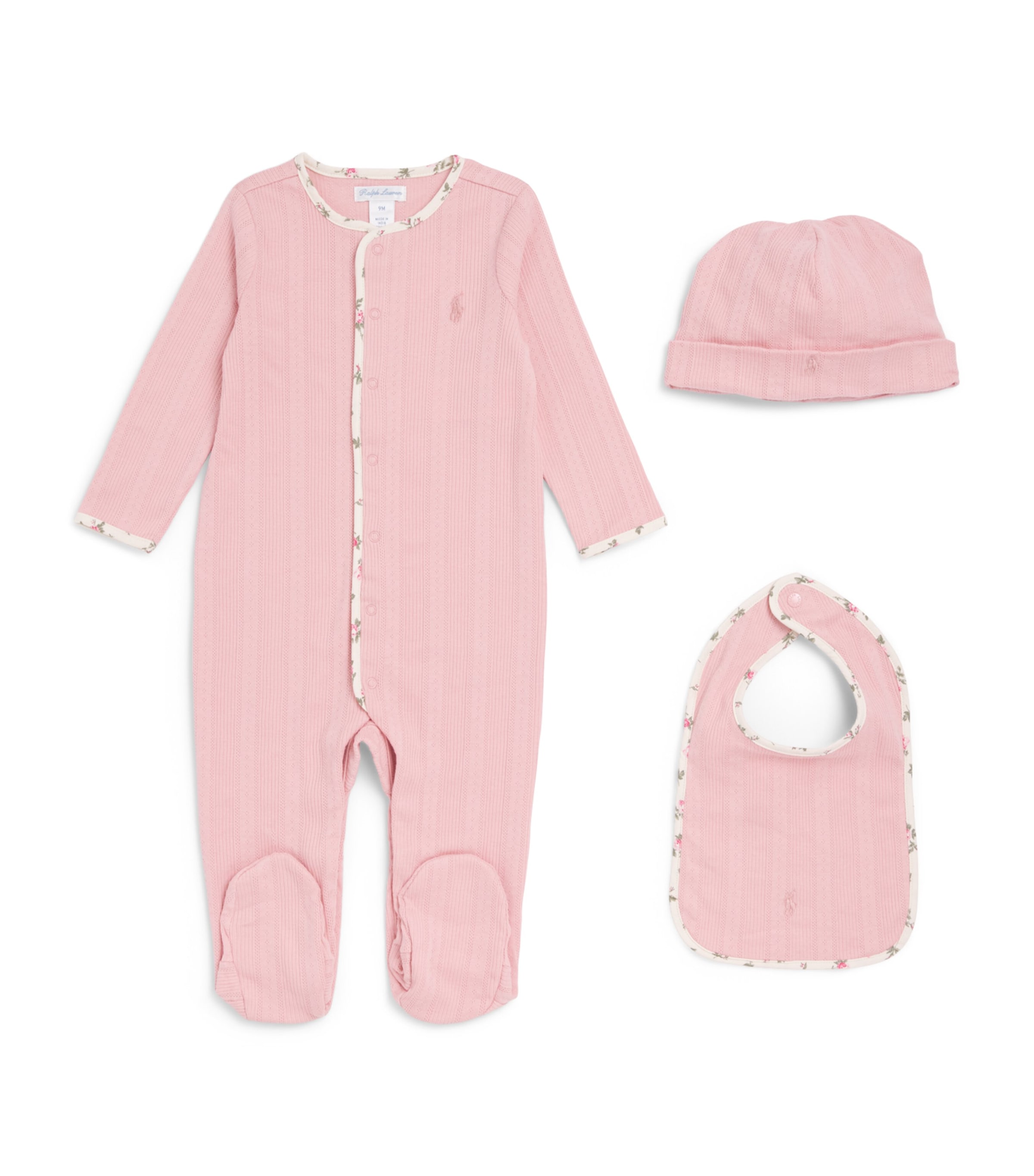 Ralph Lauren Kids Pointelle All-In-One, Hat and Bib Set (0-9 Months) Adirondack Rose Image 1