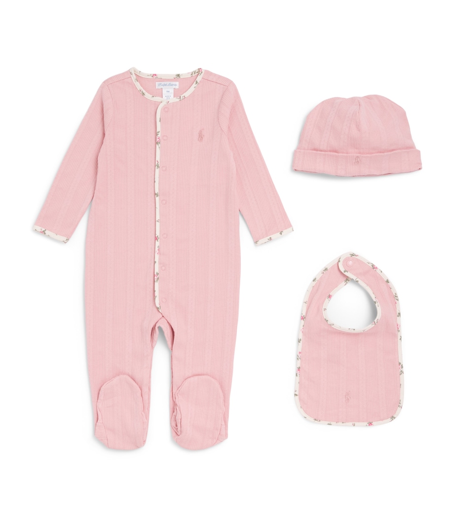 Ralph Lauren Kids Pointelle All-In-One, Hat and Bib Set (0-9 Months) Adirondack Rose Image 1