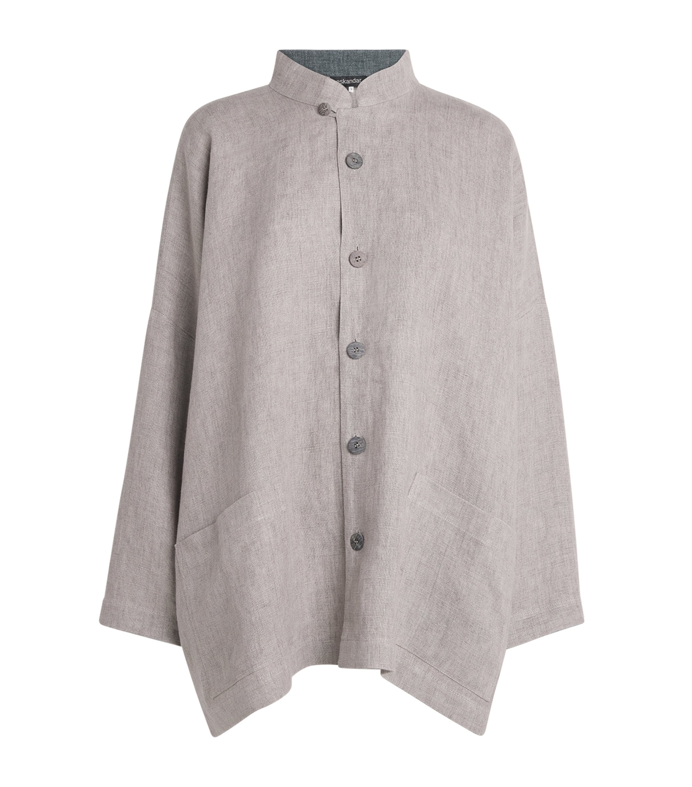 Eskandar Womens Linen Wide Longline Jacket Stone Image 1
