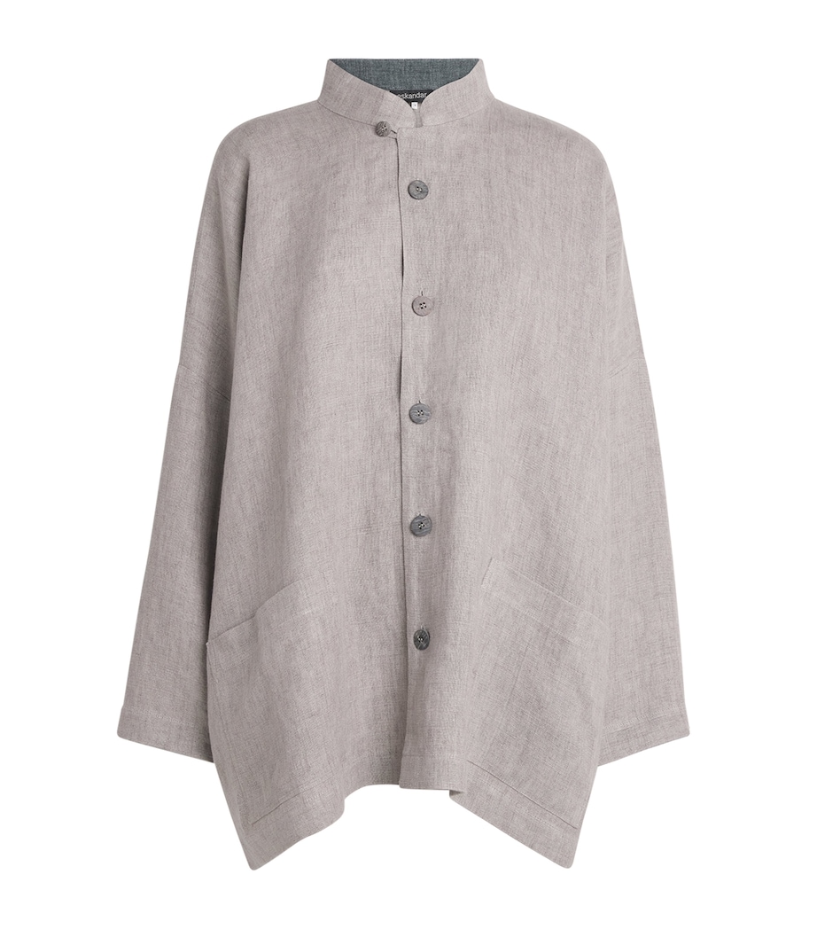 Eskandar Womens Linen Wide Longline Jacket Stone Image 1