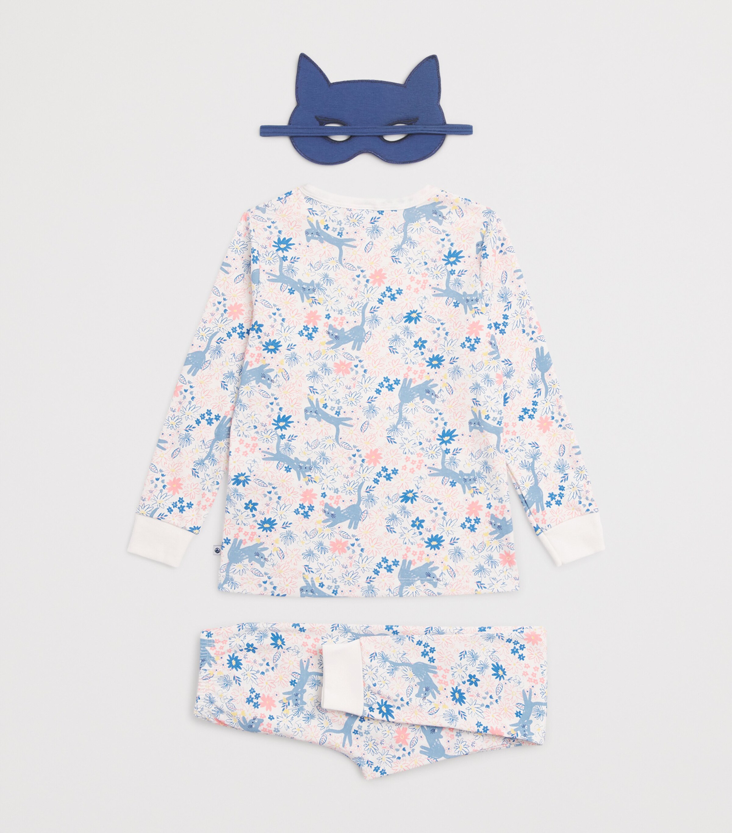 Petit Bateau Cotton Floral Pyjamas and Mask Set (3-12 Years) Marshmallow/multi Image 2