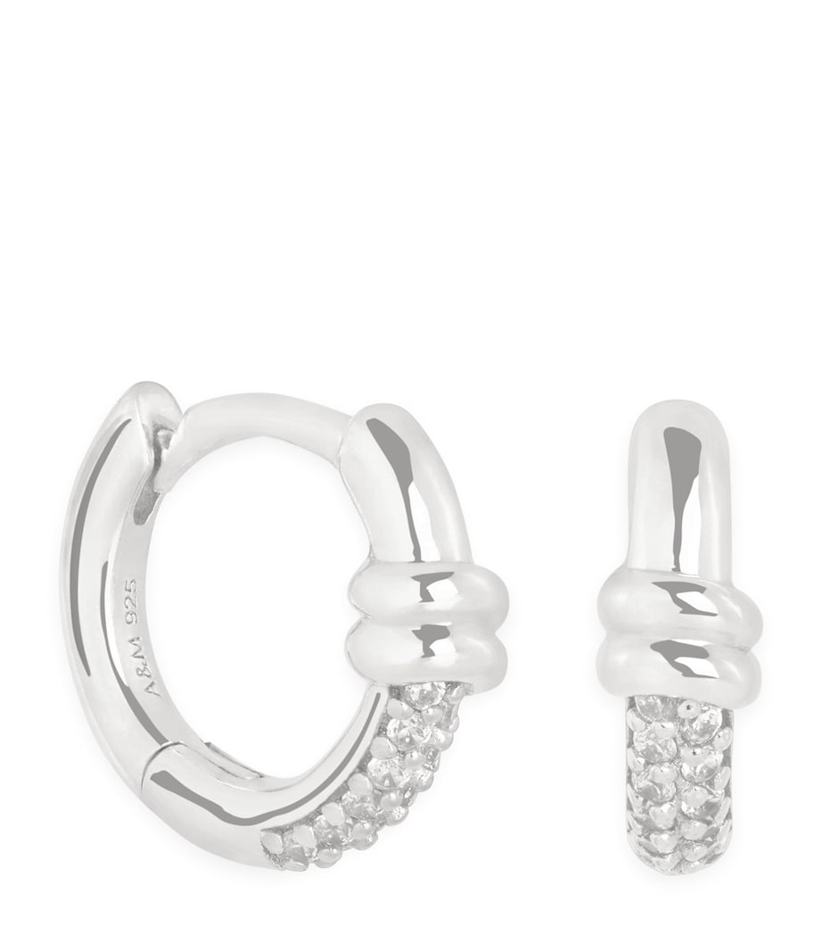 Astrid & Miyu Rhodium-Plated Pavé Knot Huggies Earrings Silver Image 1