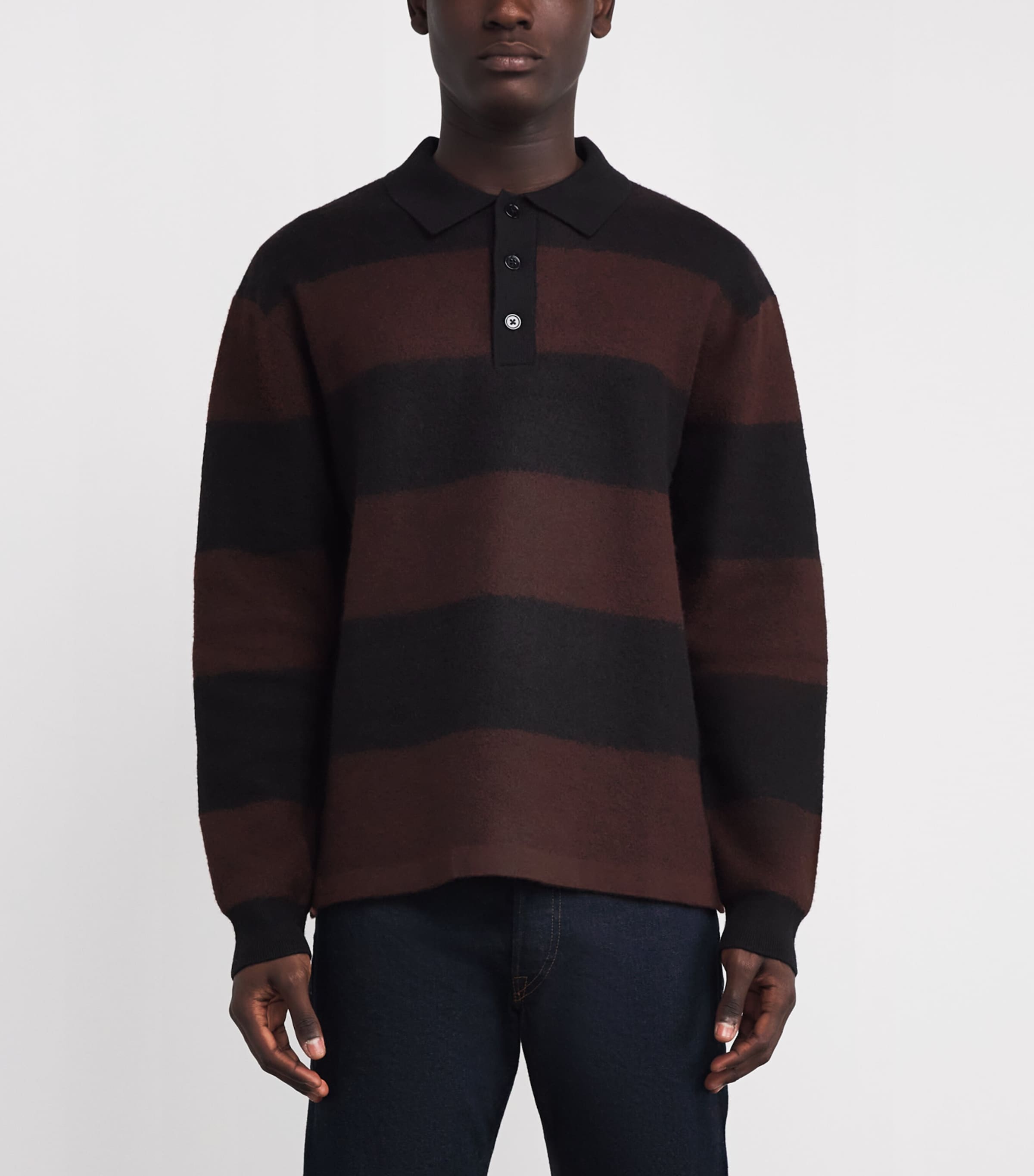 NN.07 Mens Wool Stripe Rugby Polo Sweater Black Image 3