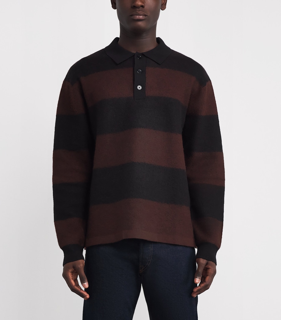 Wool Stripe Rugby Polo Sweater BLACK Image 3