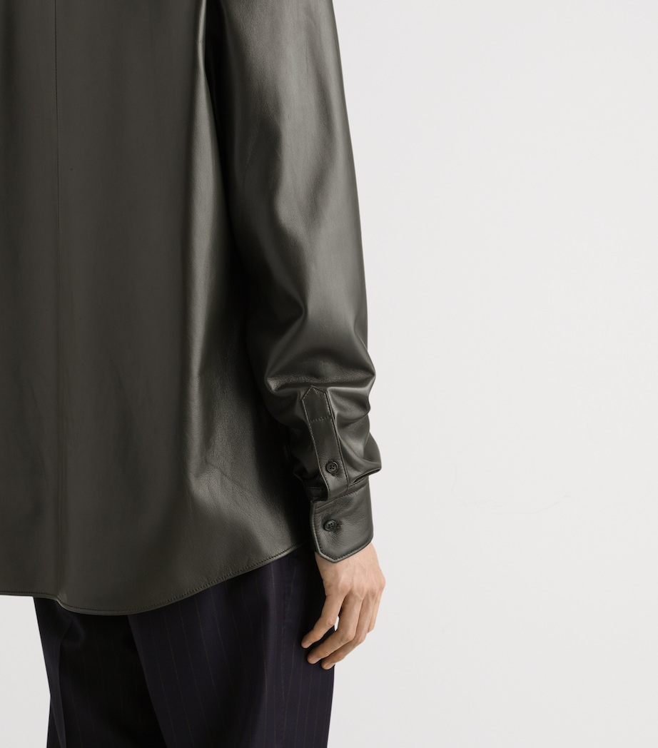 Dolce&Gabbana Mens Leather Shirt Dark Green Image 5