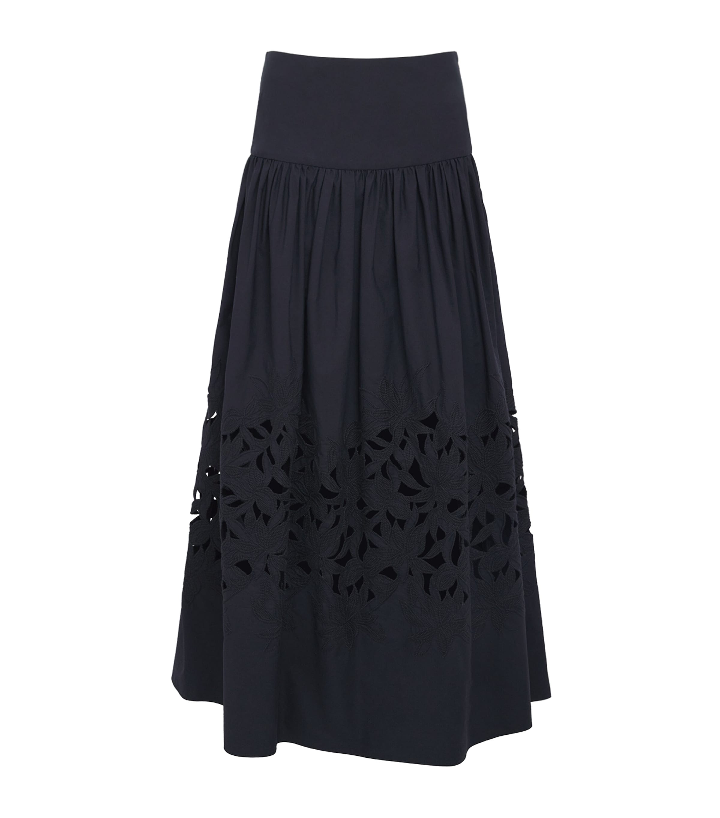 Agnona Womens Cotton Floral Appliqué Maxi Skirt Dark Blue Navy Image 1