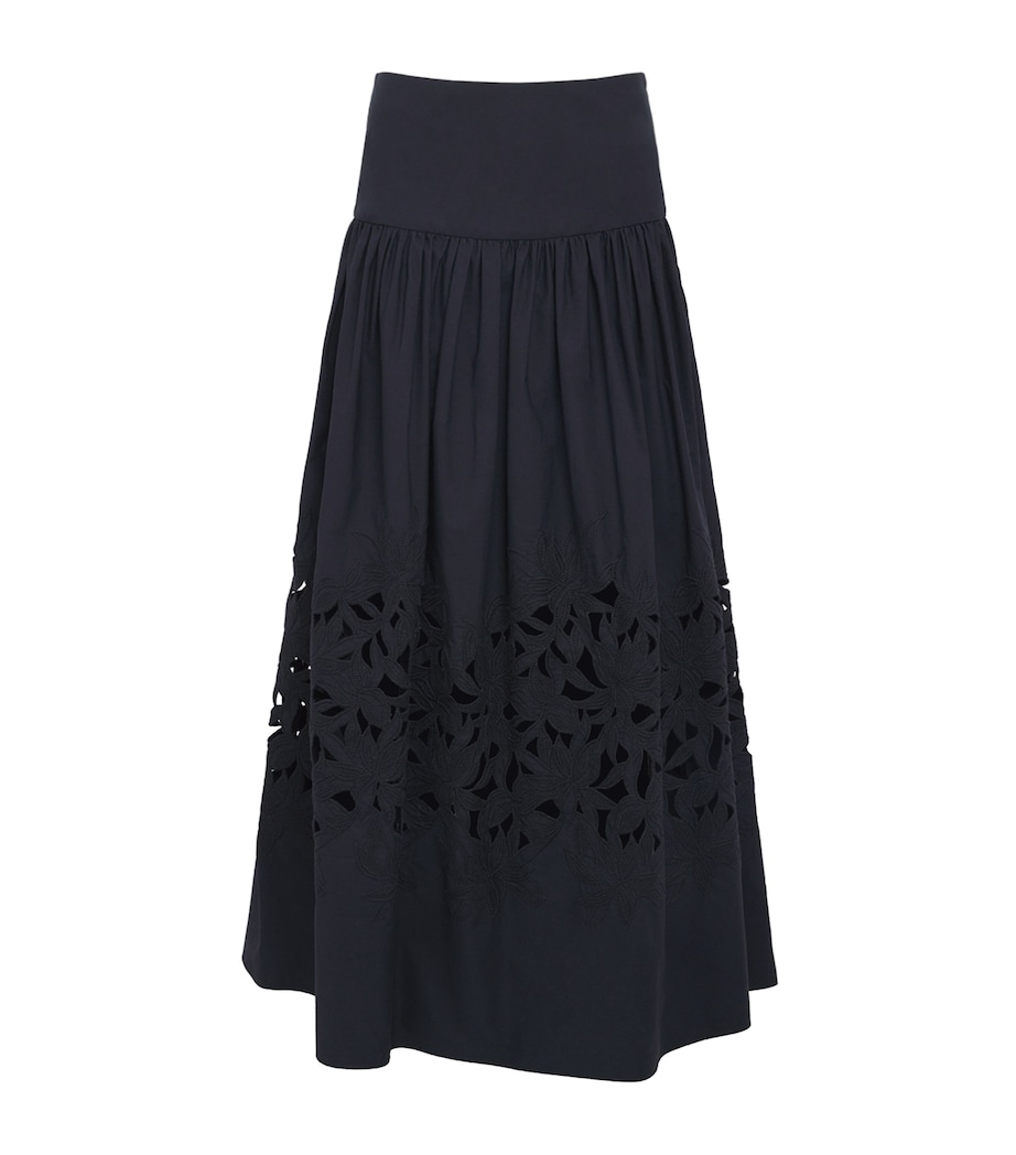 Agnona Womens Cotton Floral Appliqué Maxi Skirt Dark Blue Navy Image 1